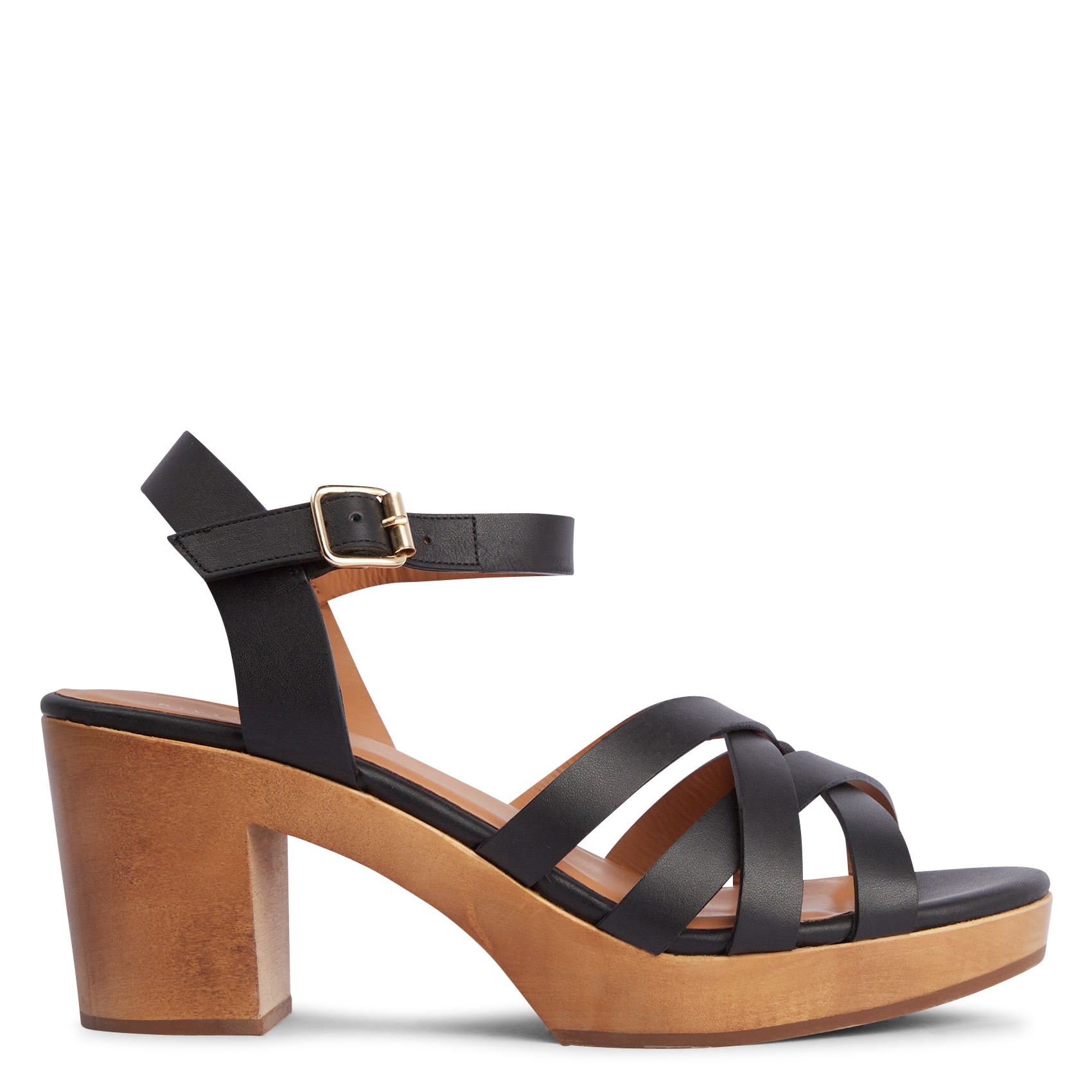 Heeled leather sandals RIVECOUR Black