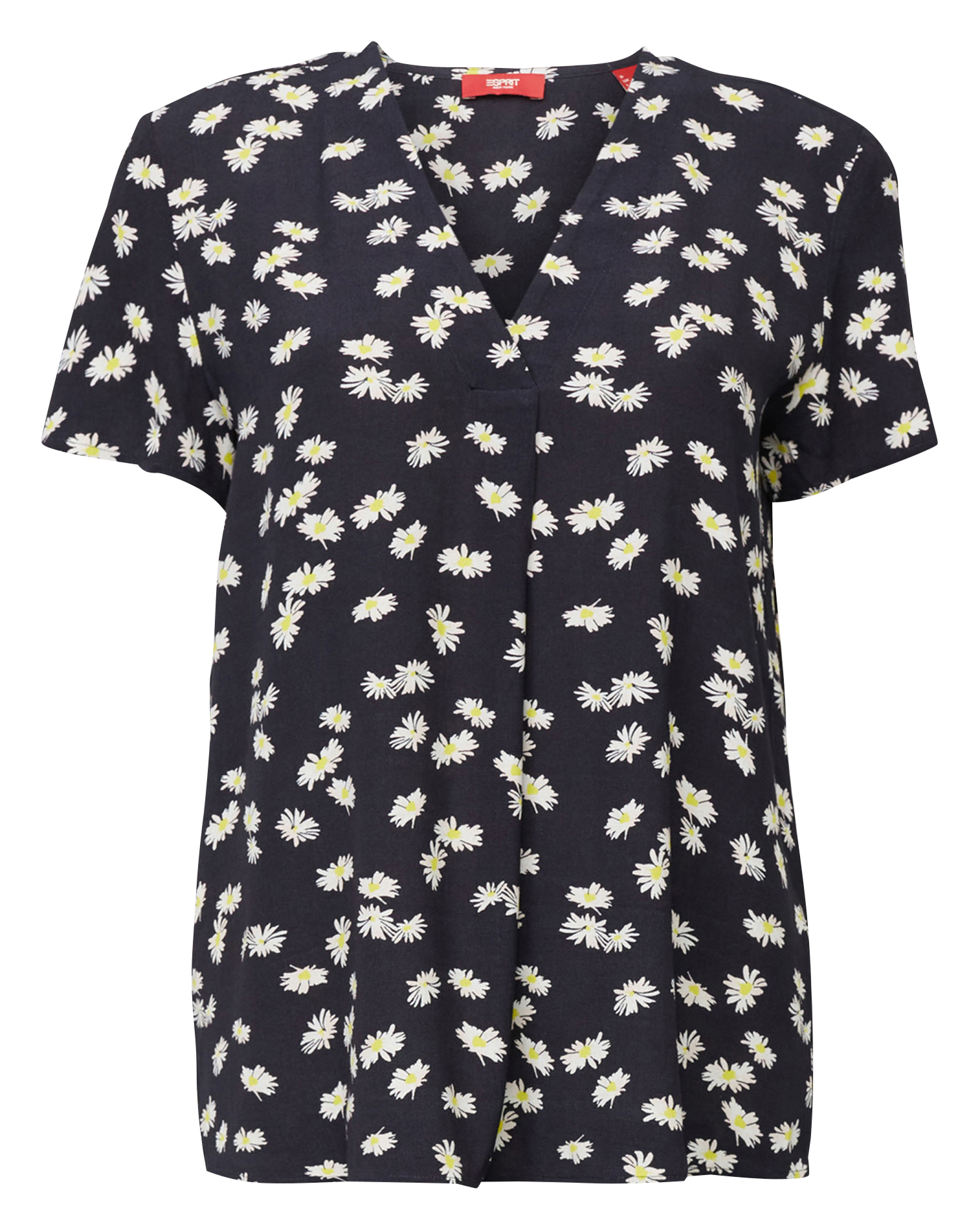 Soepelvallende blouse met V-hals en print  Navy