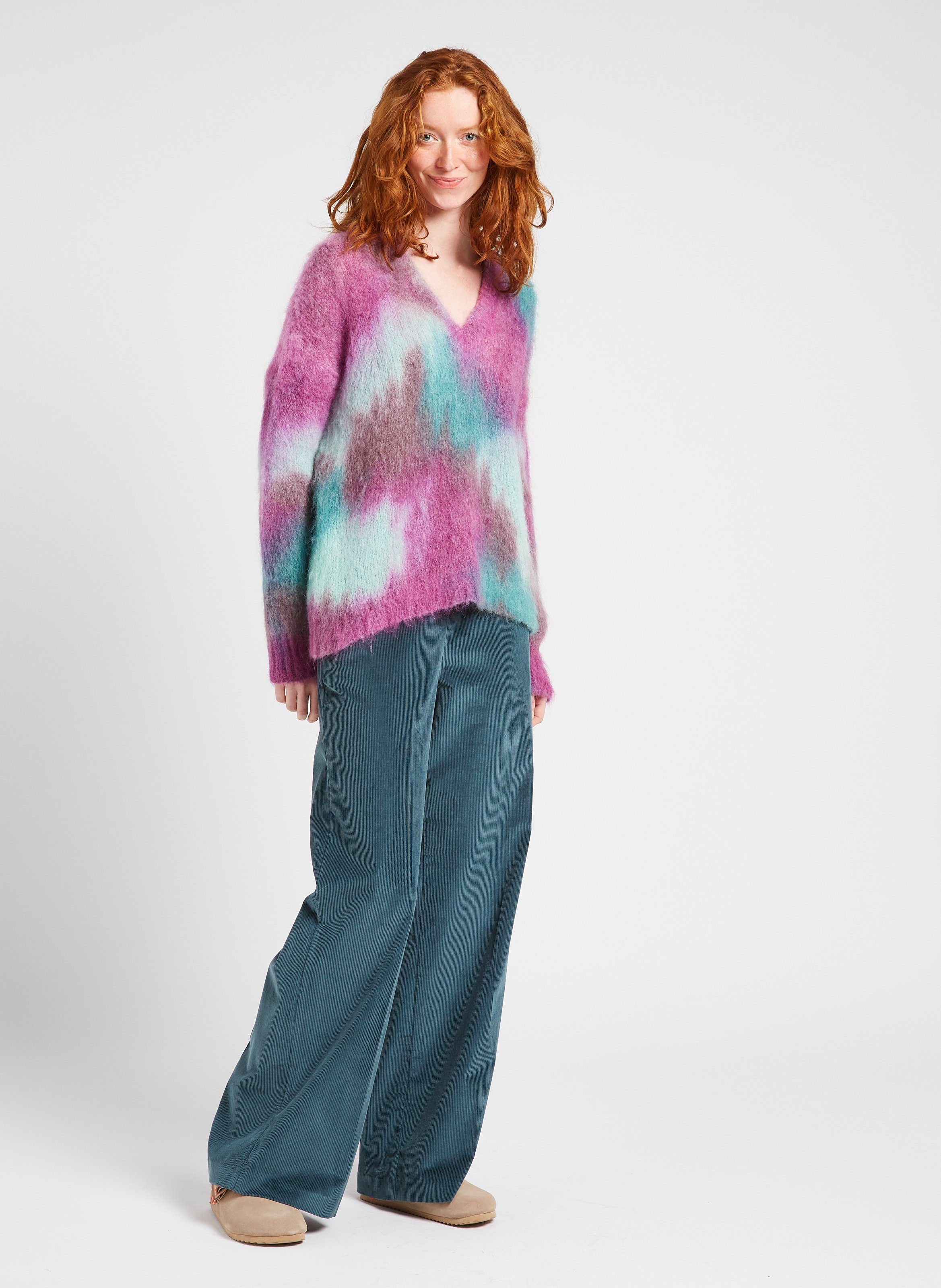 Flared cotton-blend pants ATTIC AND BARN Yellow