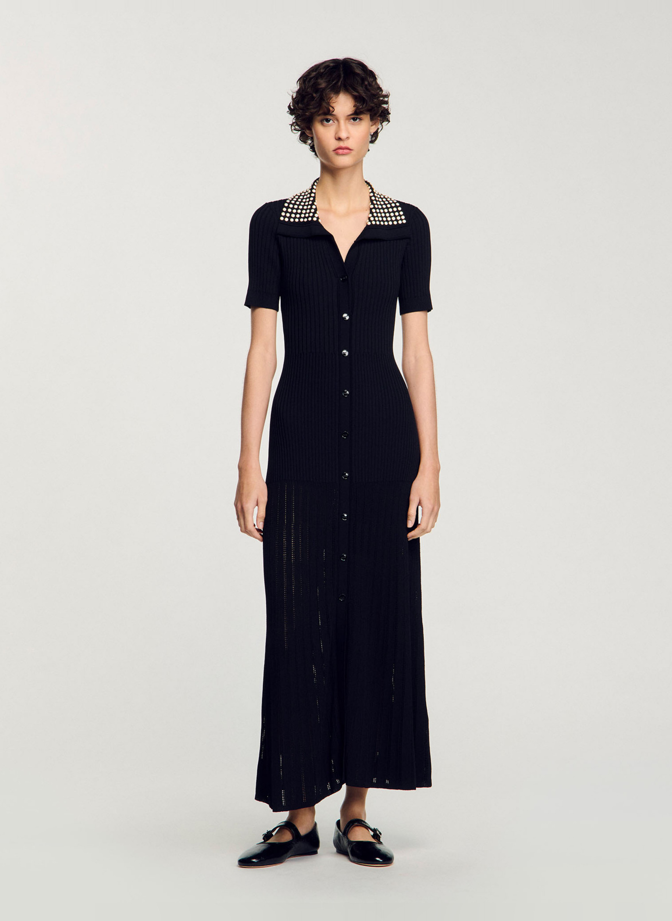 sandro★ROBE LONGUE EN MAILLE A STUDS ワンピース Robe longue en maille à studs Noir Sandro - Femme SFPRO04090