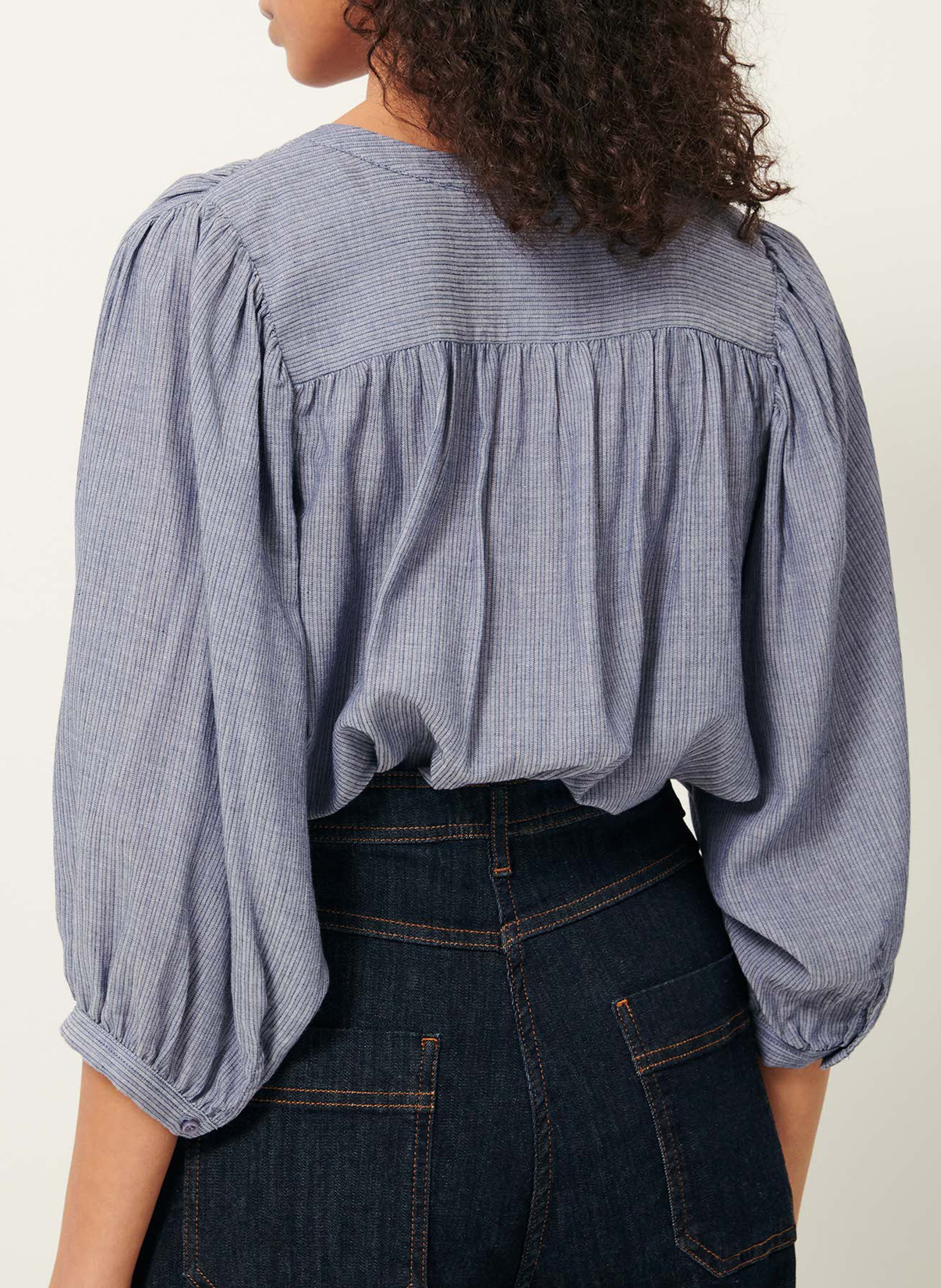 Loose-fit organic cotton shirt with mandarin collar SESSUN Blue