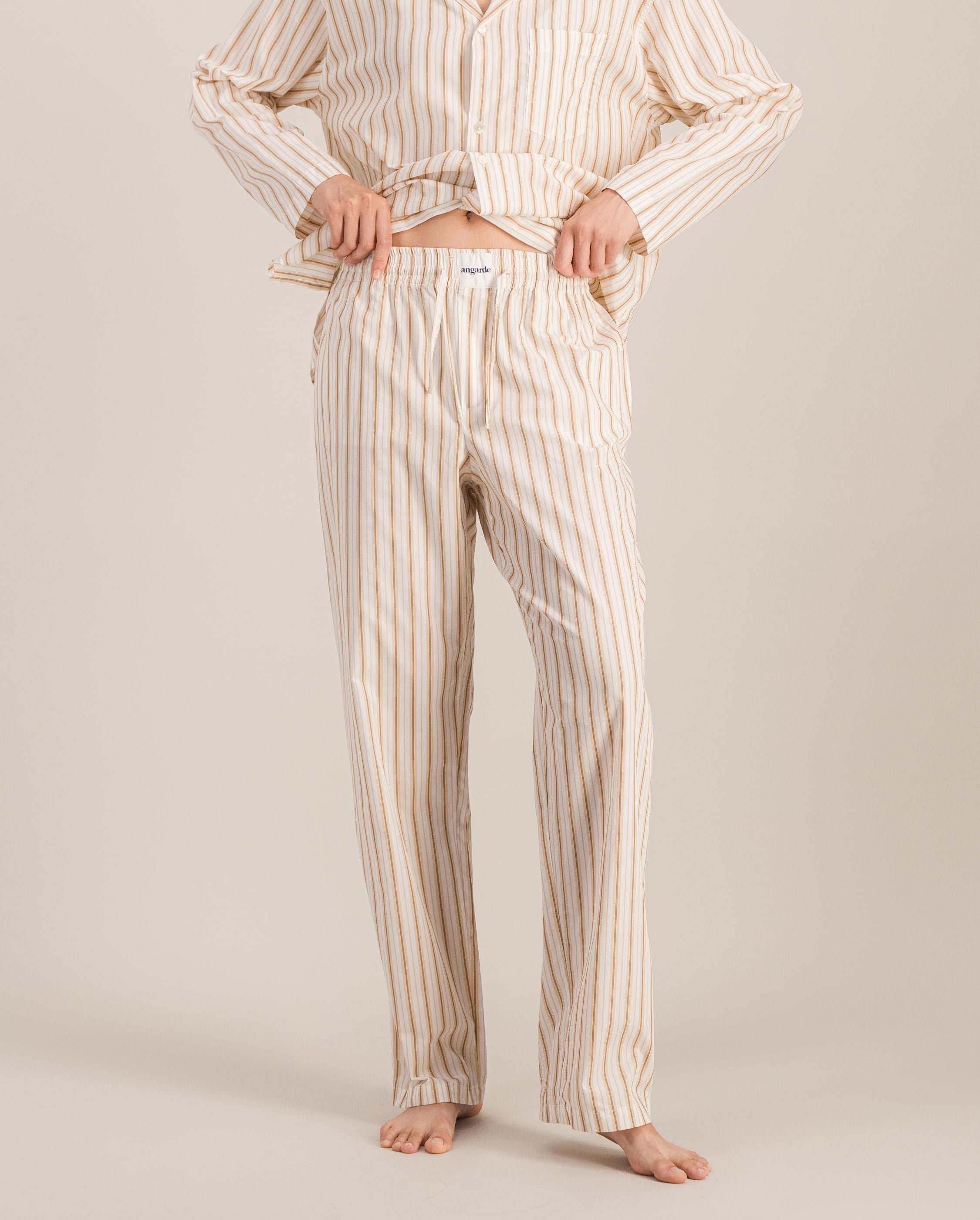 Women's organic cotton pajama pants, beige stripes ANGARDE Stripes