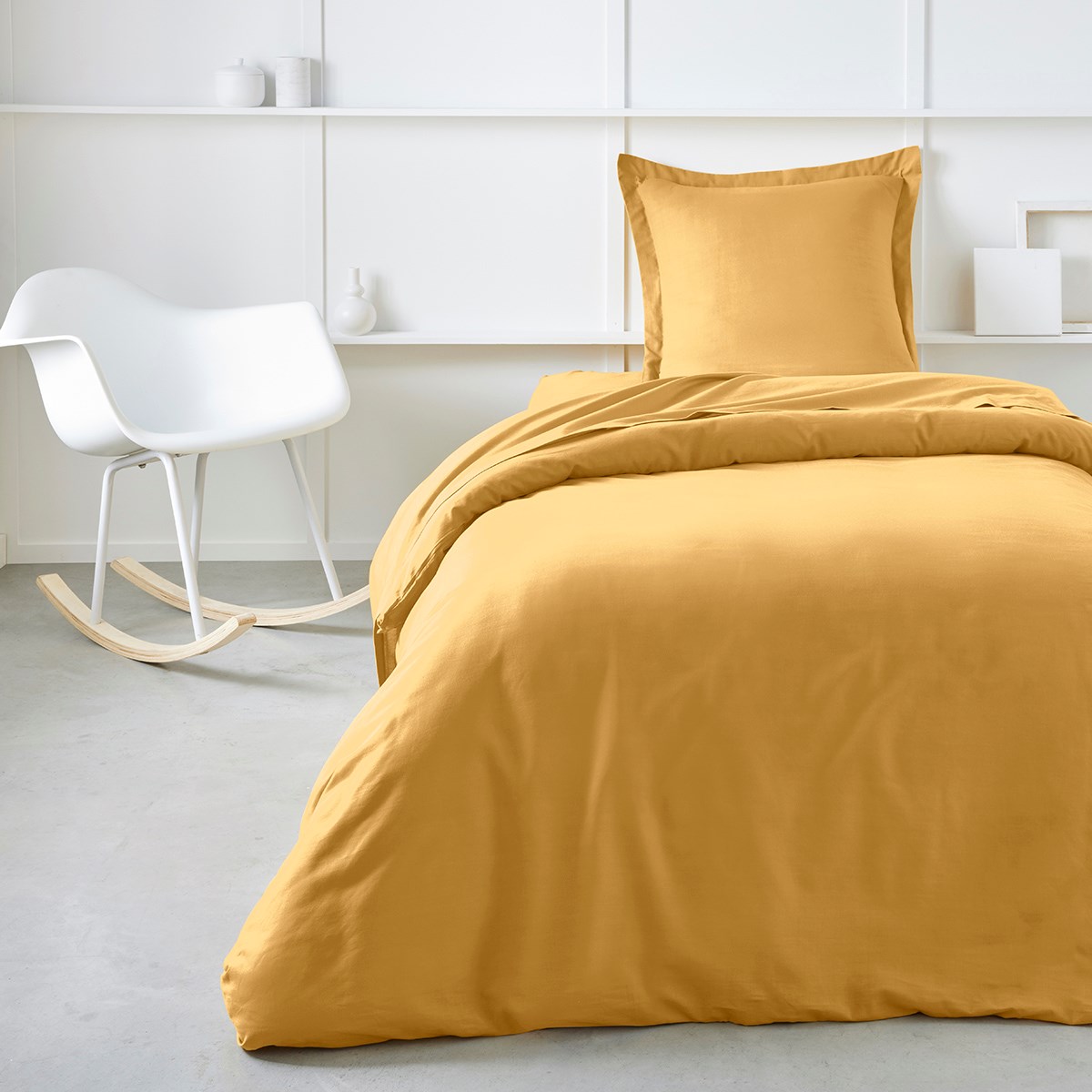 Drap housse  uni en coton TODAY LINGE DE MAISON Jaune
