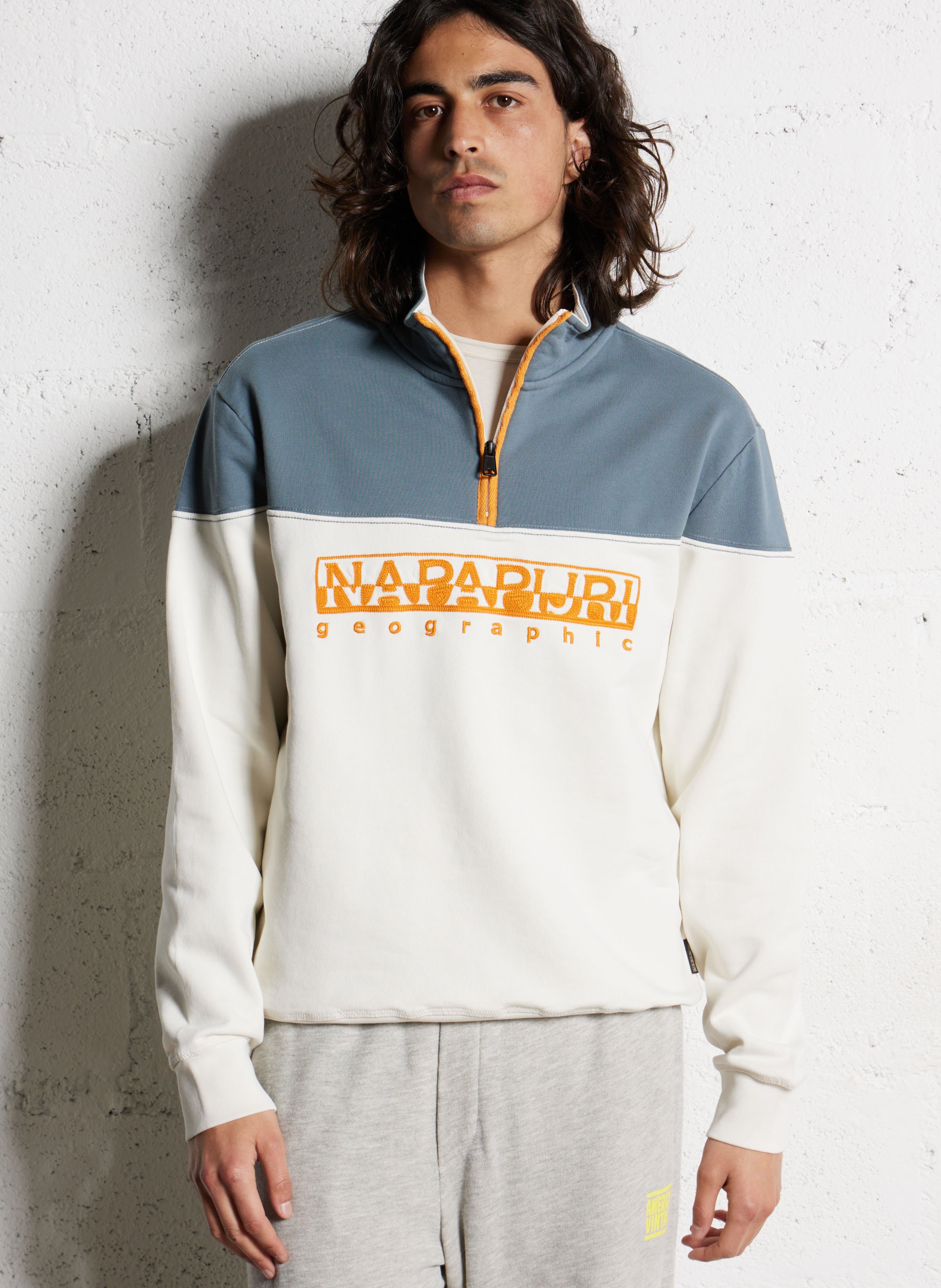 Sweat col zippé en coton NAPAPIJRI Blanc