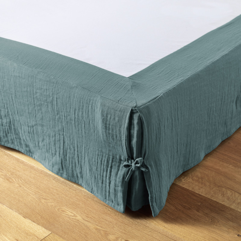 "Gaïa" cotton gauze bed skirt for all sizes  Canard 180 x 200 cm