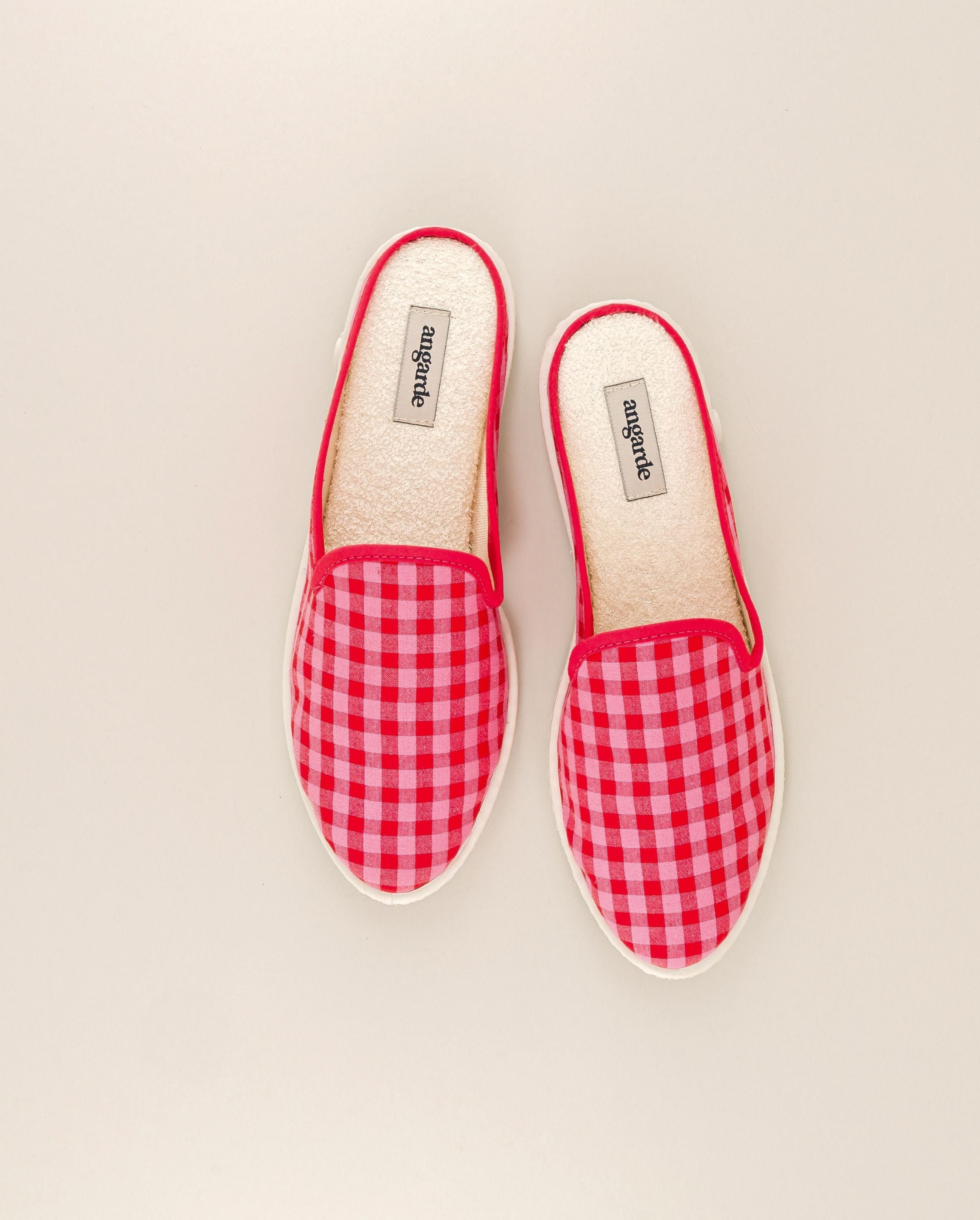 Women's gingham mules, red-pink ANGARDE Red