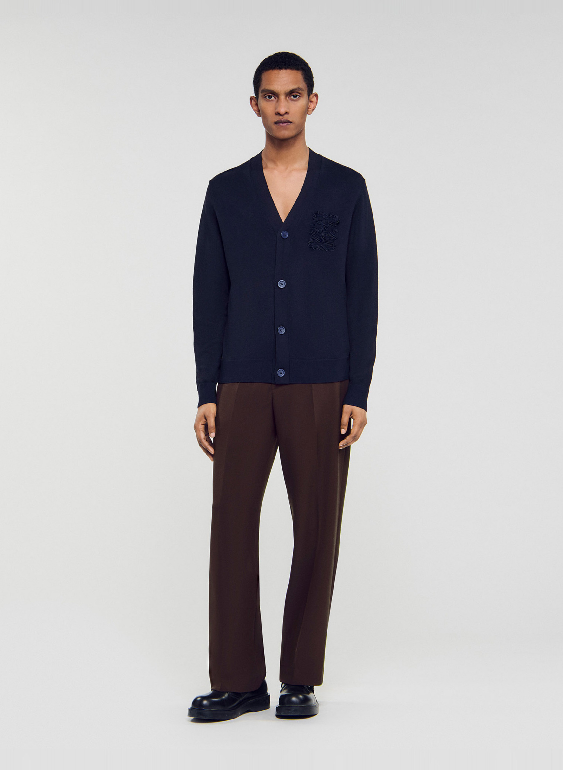 V-hals cardigan met knoopsluiting in effen kleur SANDRO Blauw