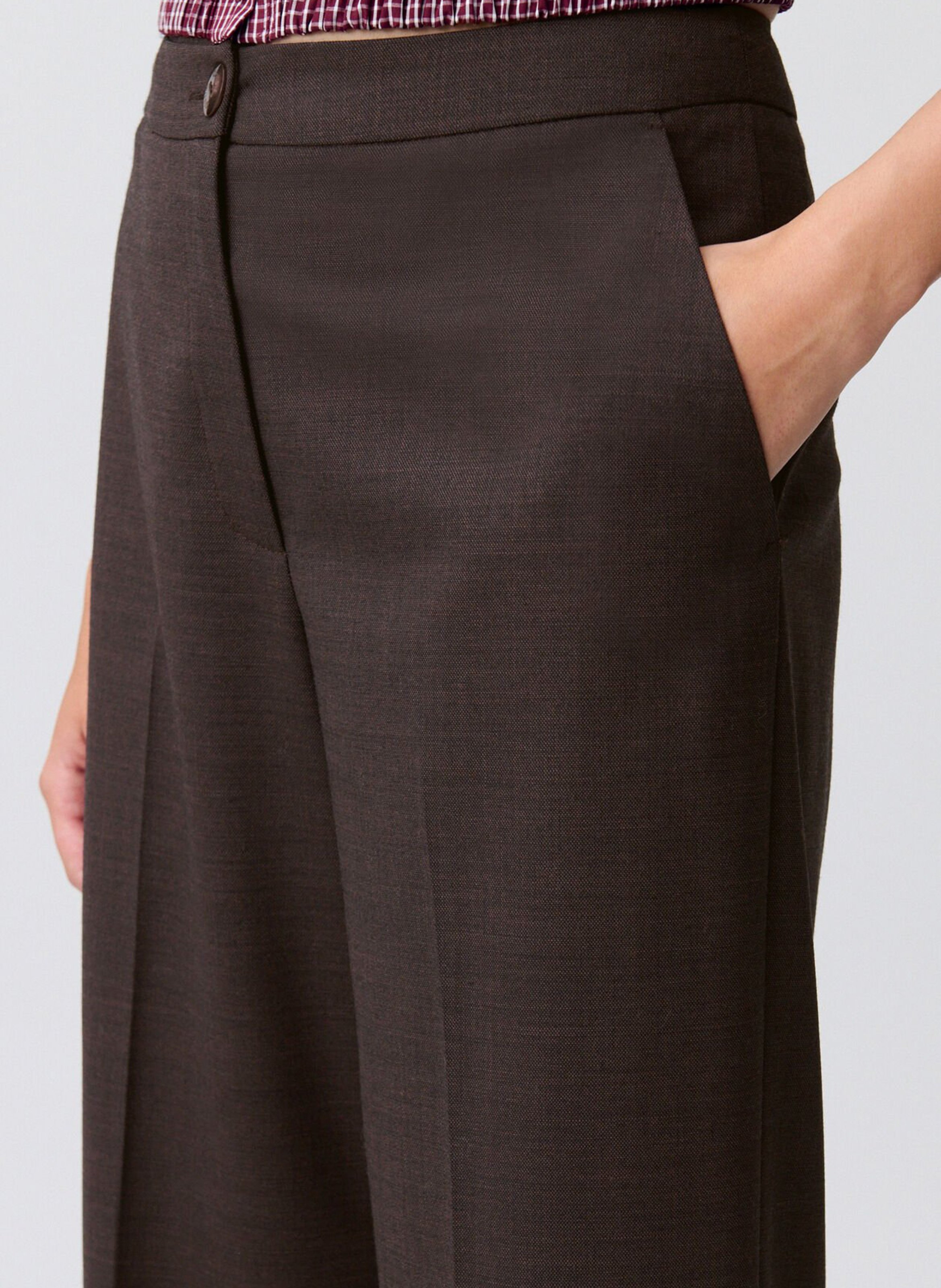 Pantalon droit uni en laine mélangée CLAUDIE PIERLOT Marron