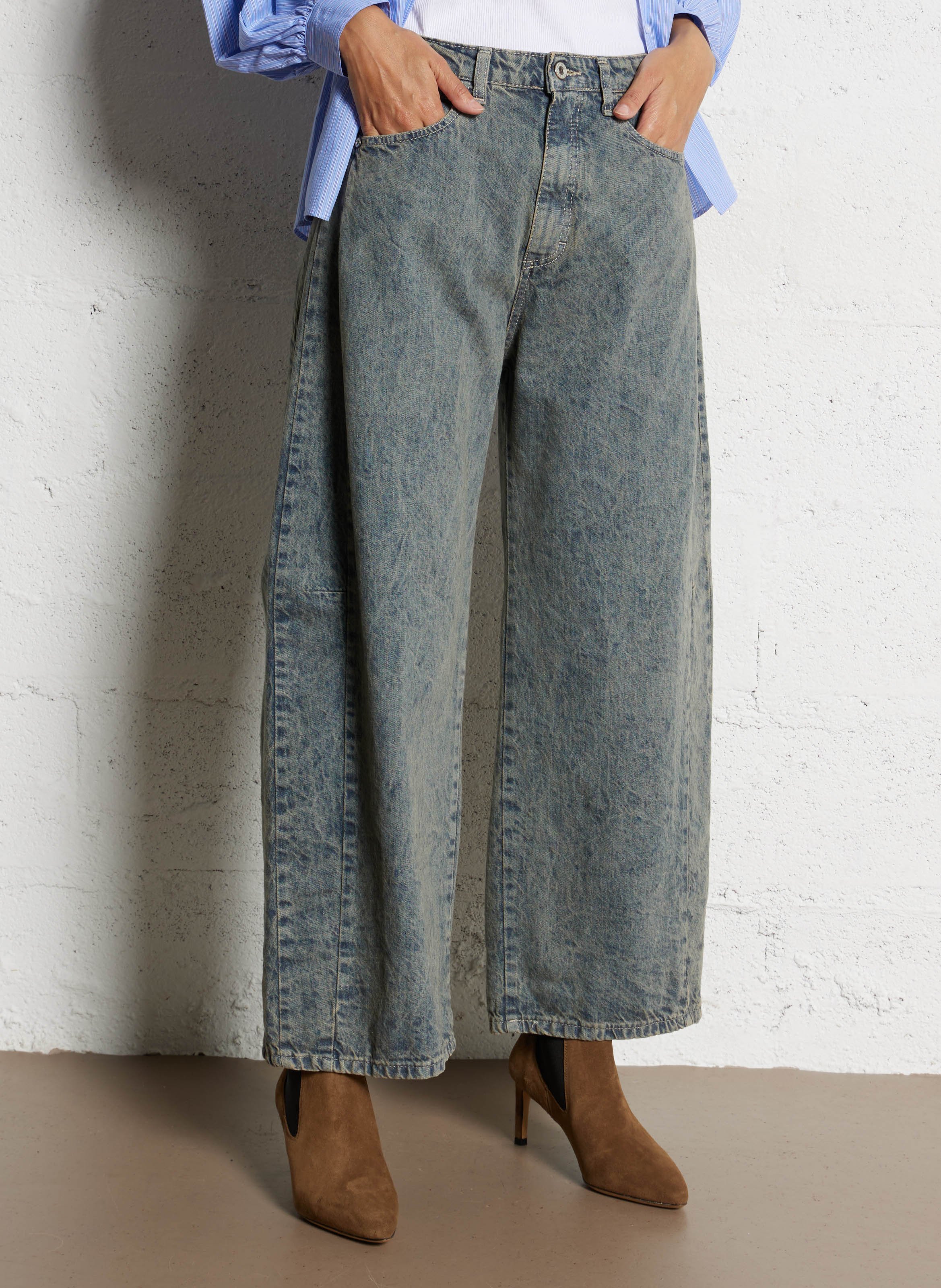 Wide-leg cotton jeans PLEASE