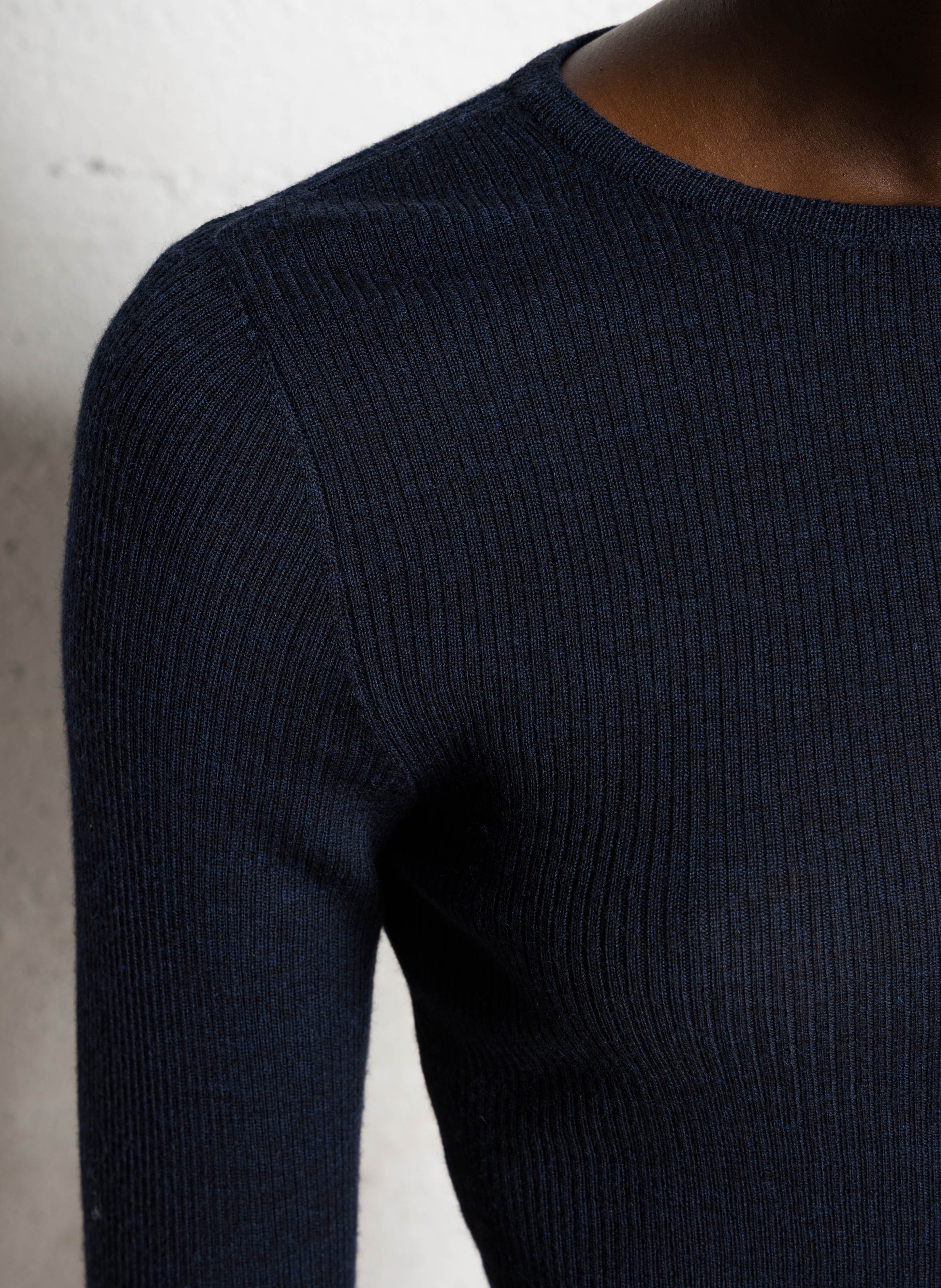 Top col rond en laine MAJESTIC FILATURES Bleu