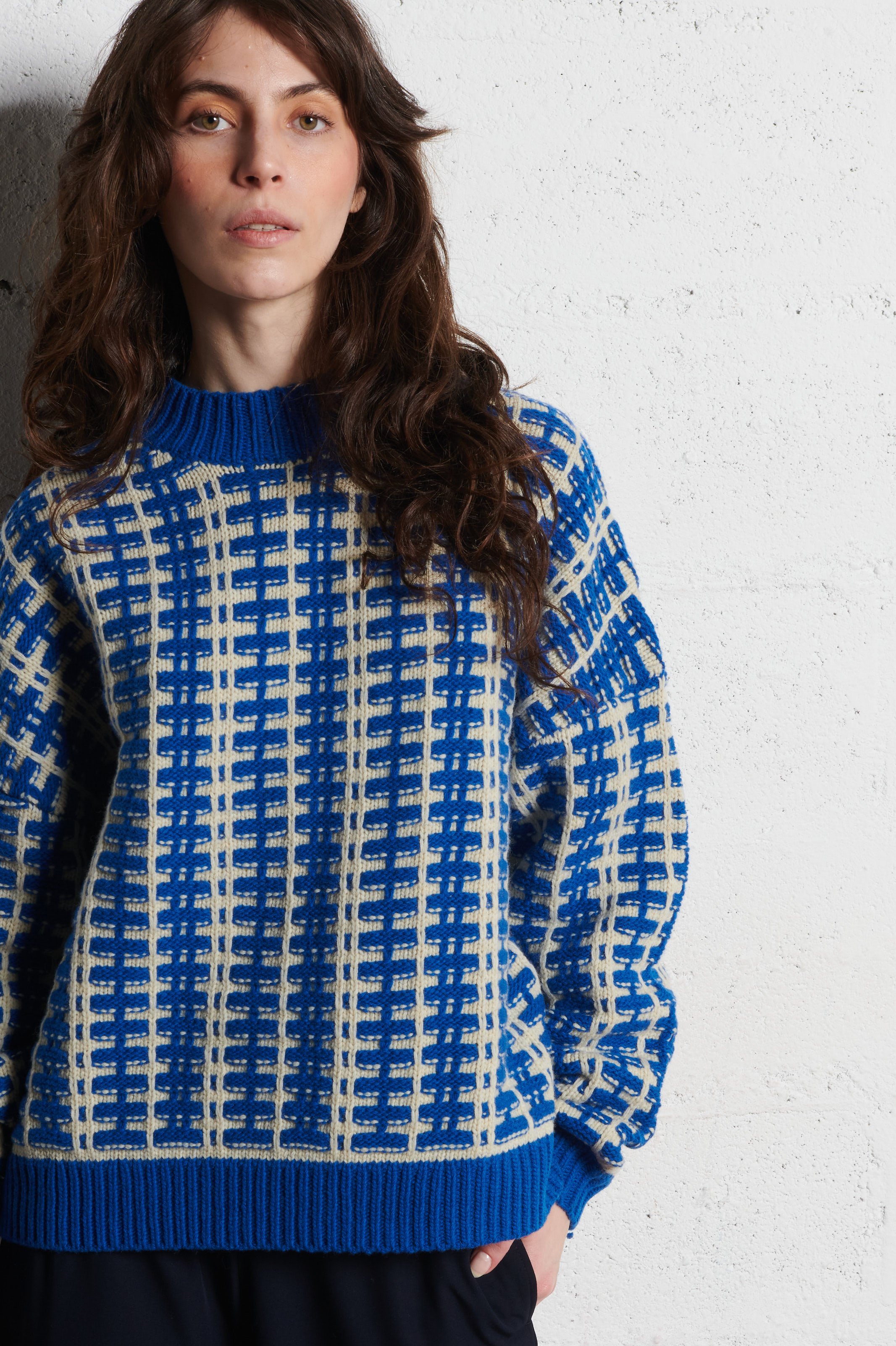 Pull col rond en laine mélangée STELLA NOVA Bleu