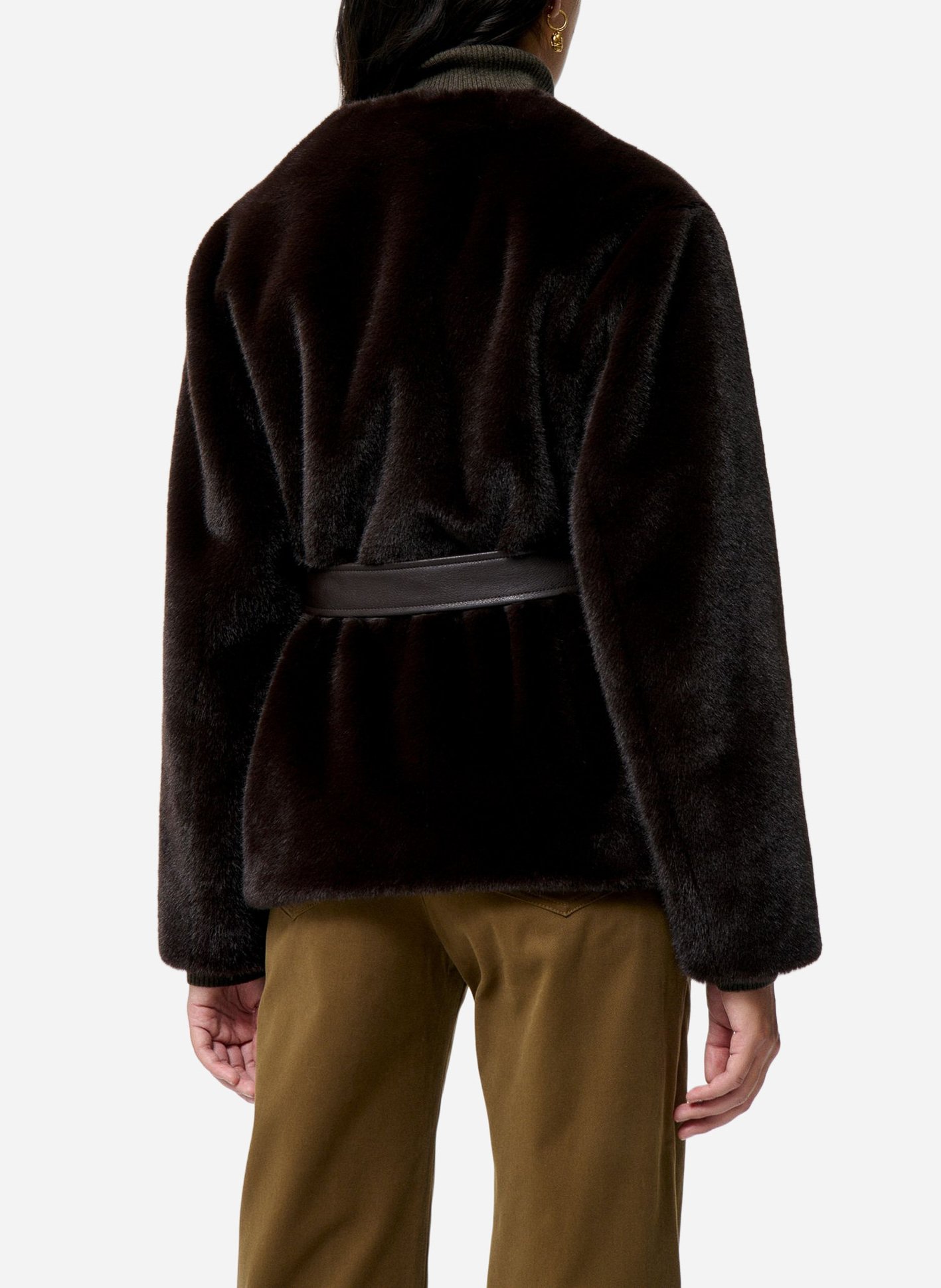 Straight round neck faux fur jacket VANESSA BRUNO Brown