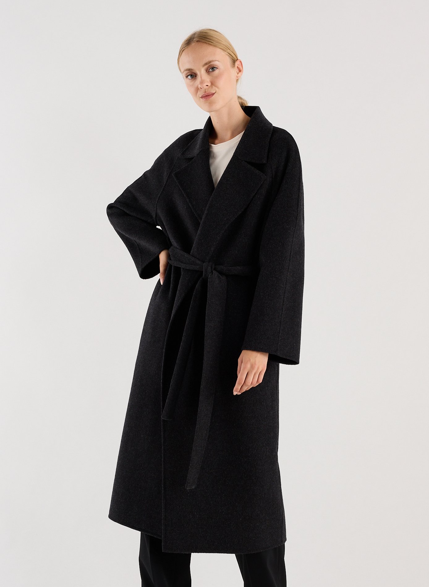 Long manteau col tailleur en laine mélangée SAISON 1865 Gris