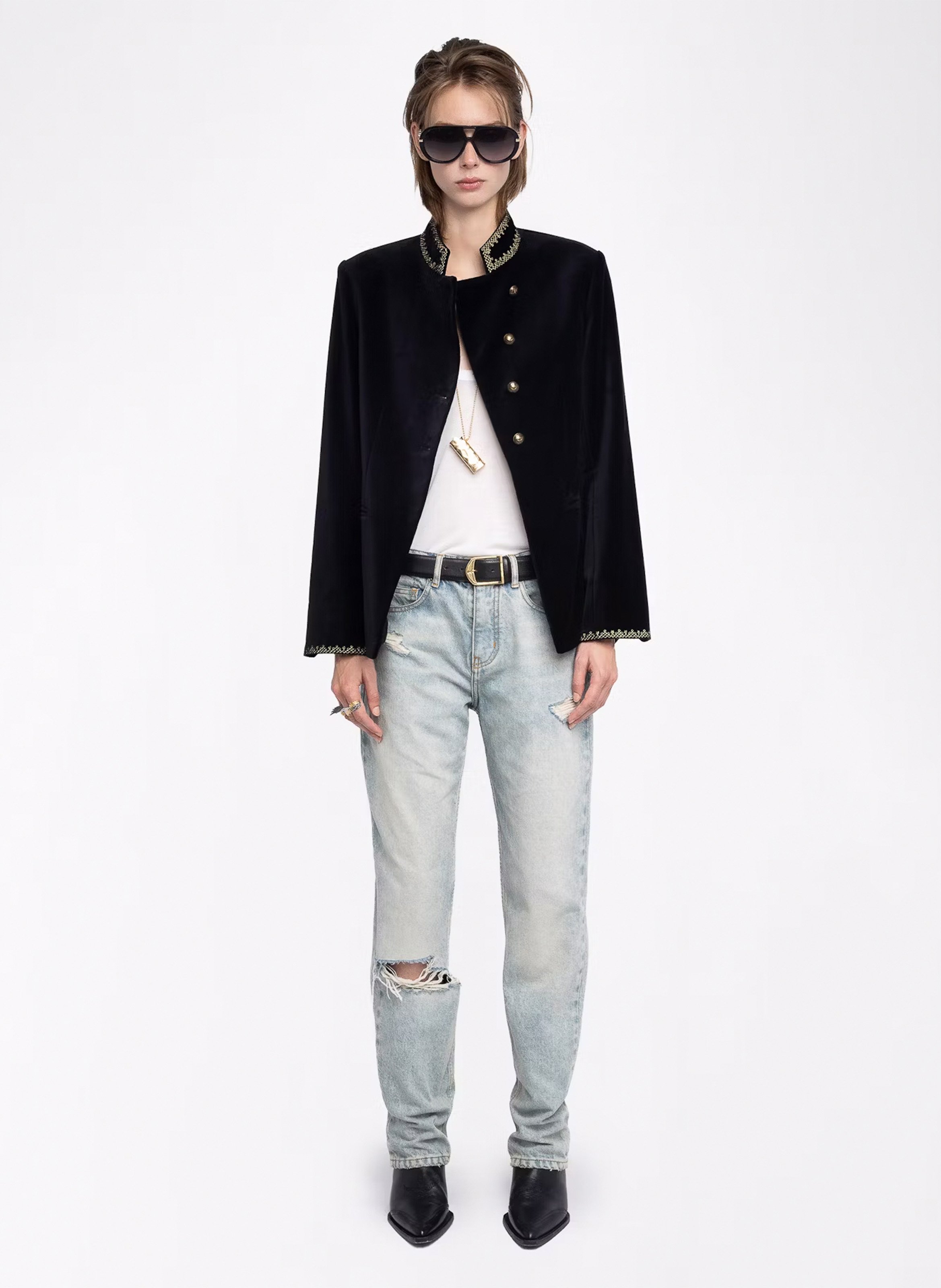 Blazer droit col officier en coton ZADIG&VOLTAIRE Noir