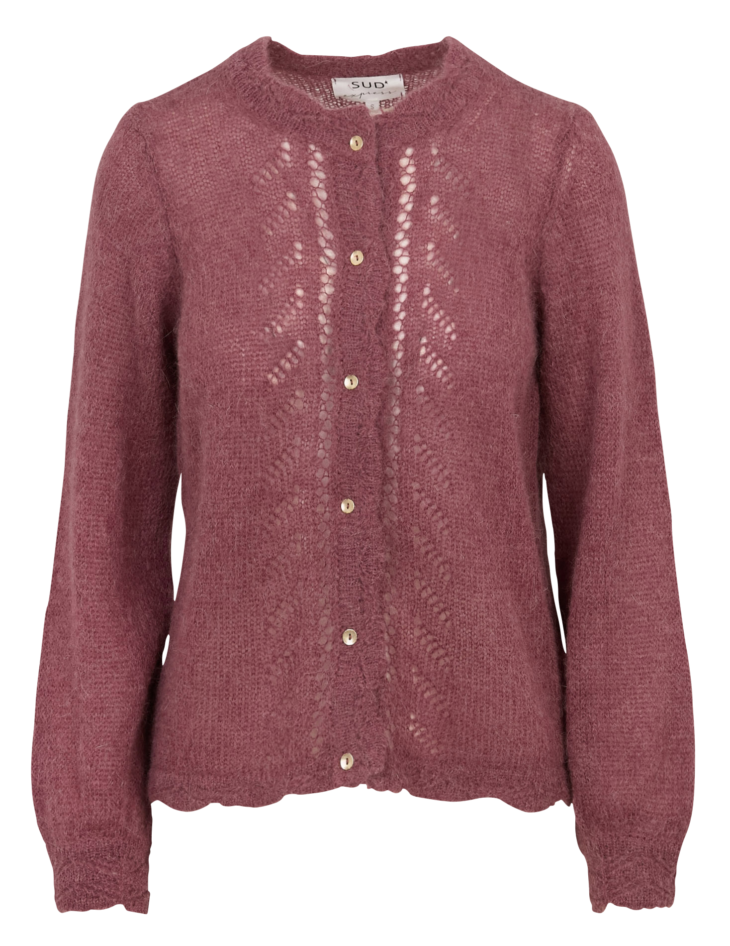 Gilet droit col rond ajouré en mohair et alpaga mélangés SUD EXPRESS Rouge