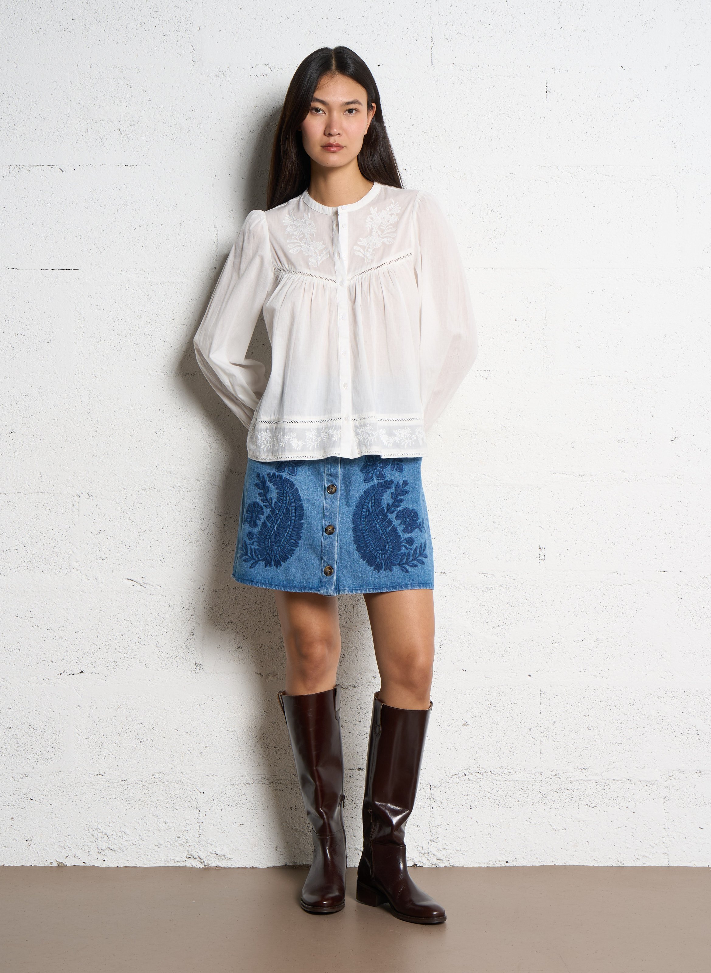 Chemise ample col mao en coton LA PETITE ETOILE Beige