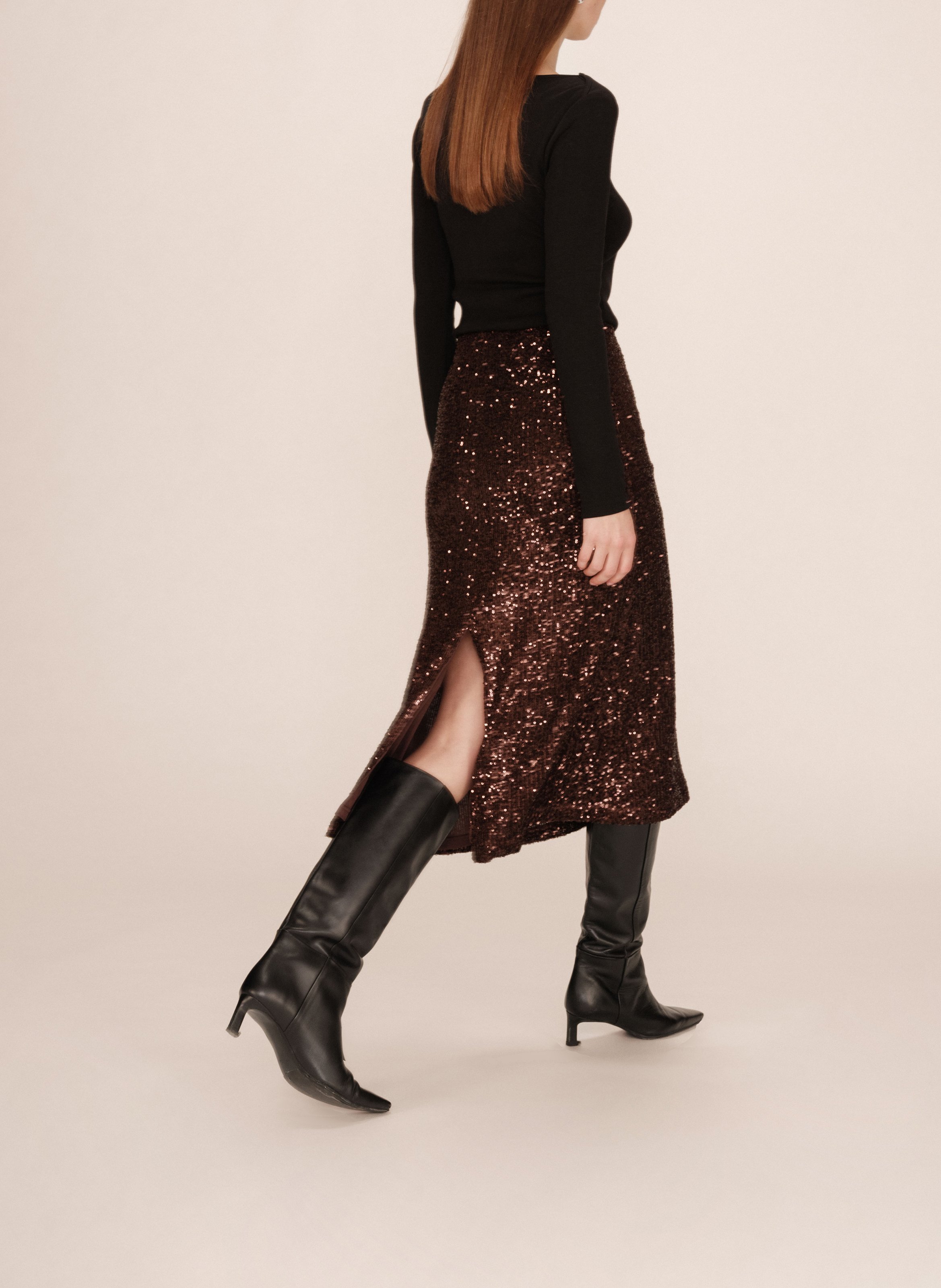 Lange trapeze rok met pailletten GRACE ET MILA Bruin