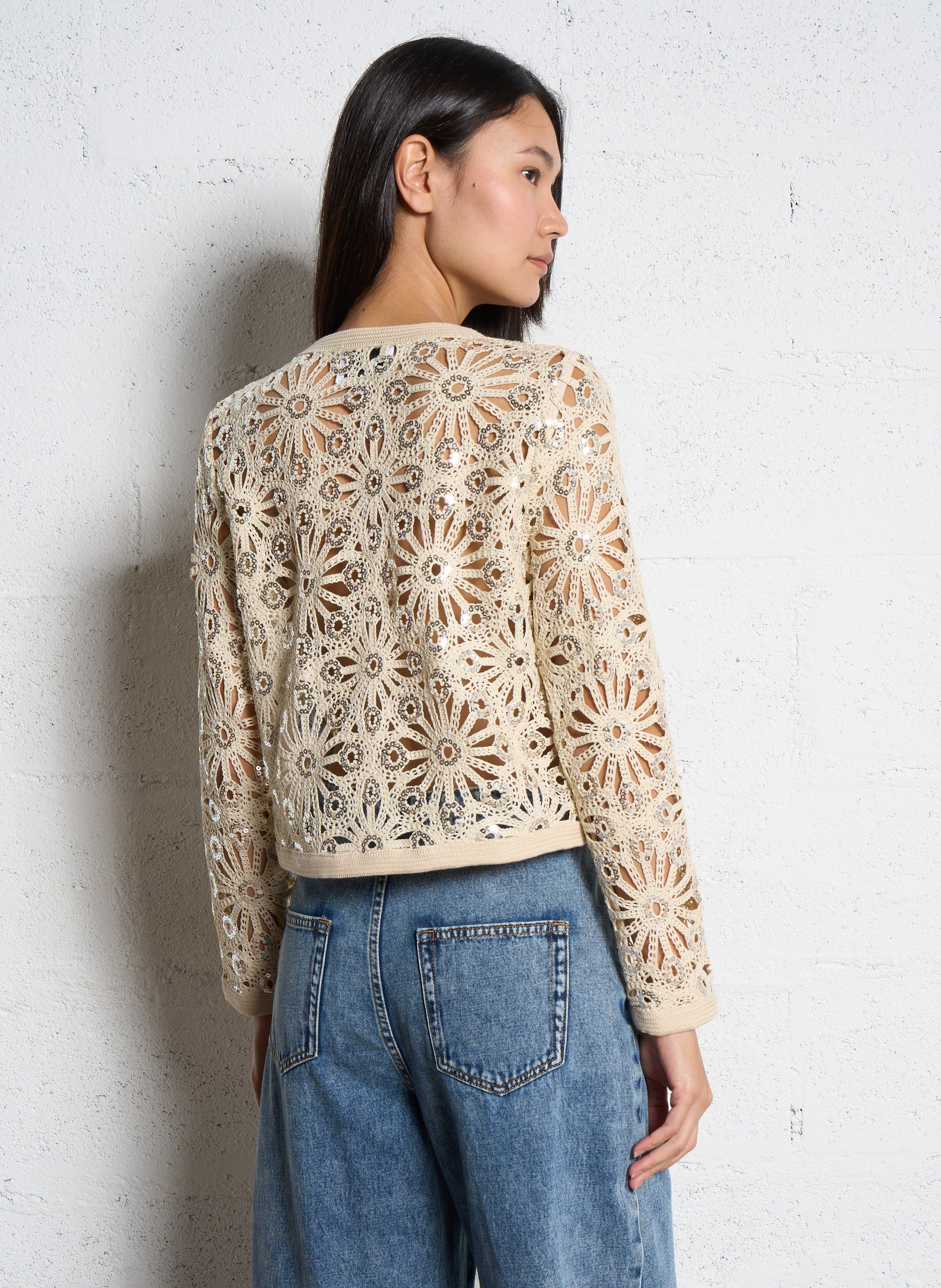 Gilet col v crochet  SUNCOO Beige