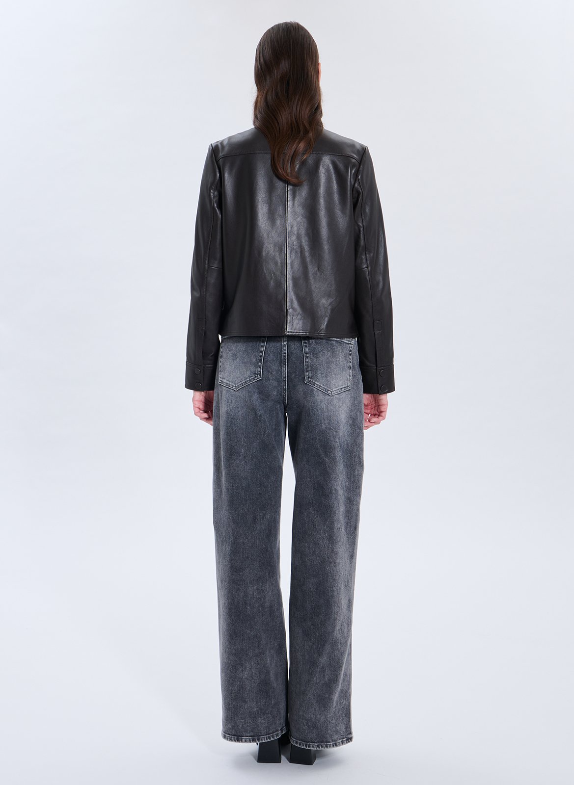 Veste droite col classique en cuir ZAPA Marron