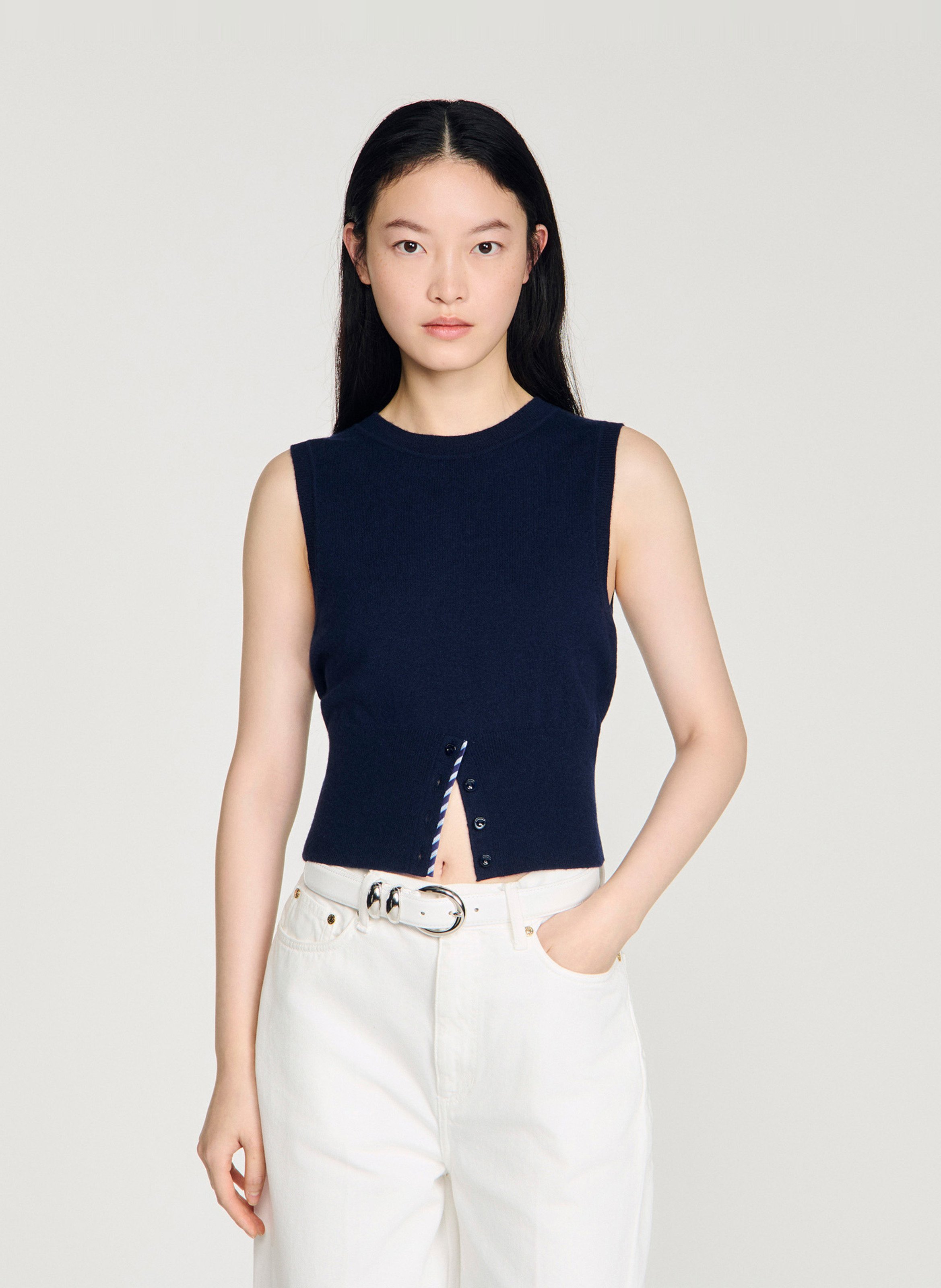 Effen trui van wolmix met lange mouwen en kant SANDRO Blauw