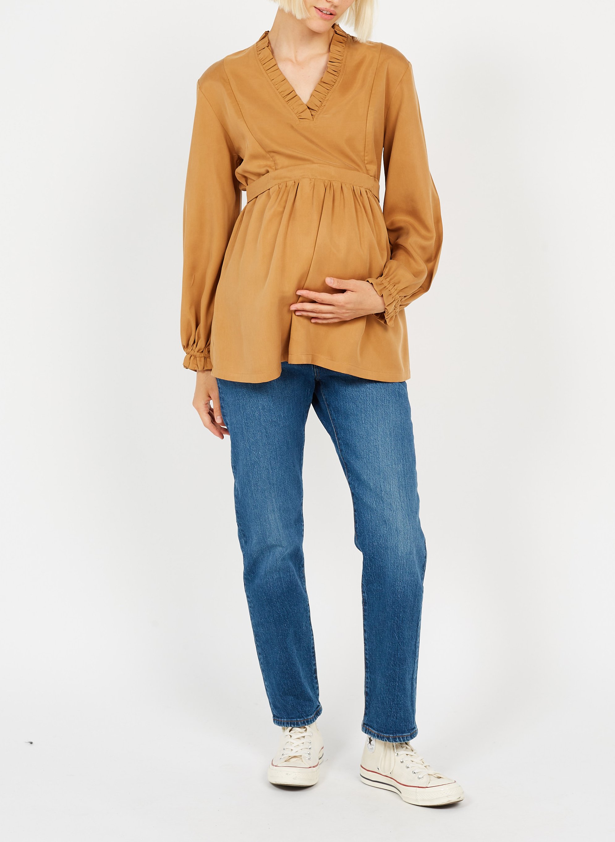 Zwangerschapstop met lange mouwen POLINA Bruin