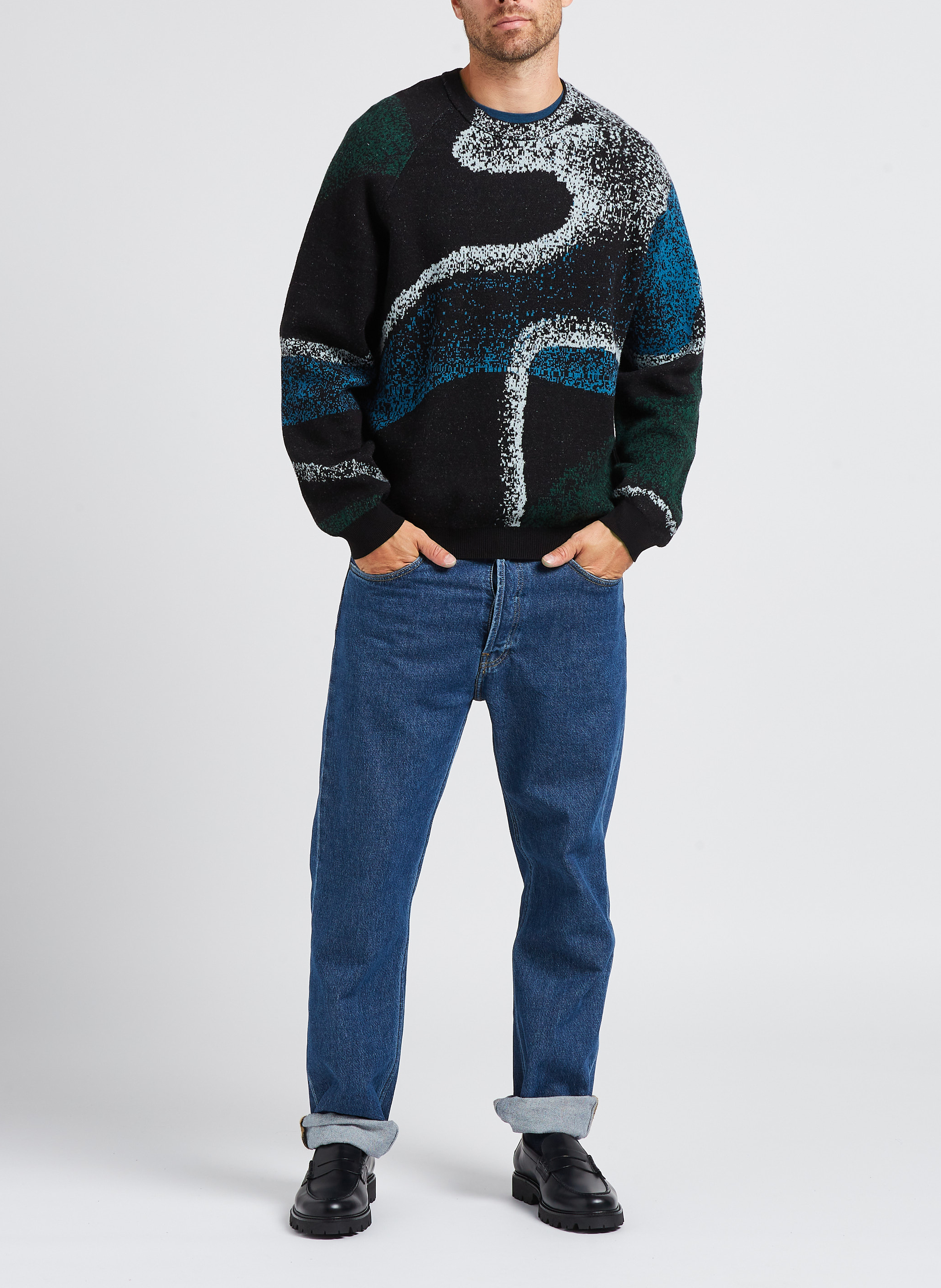 Rechte trui van biokatoen met ronde hals en print PAUL SMITH Zwart