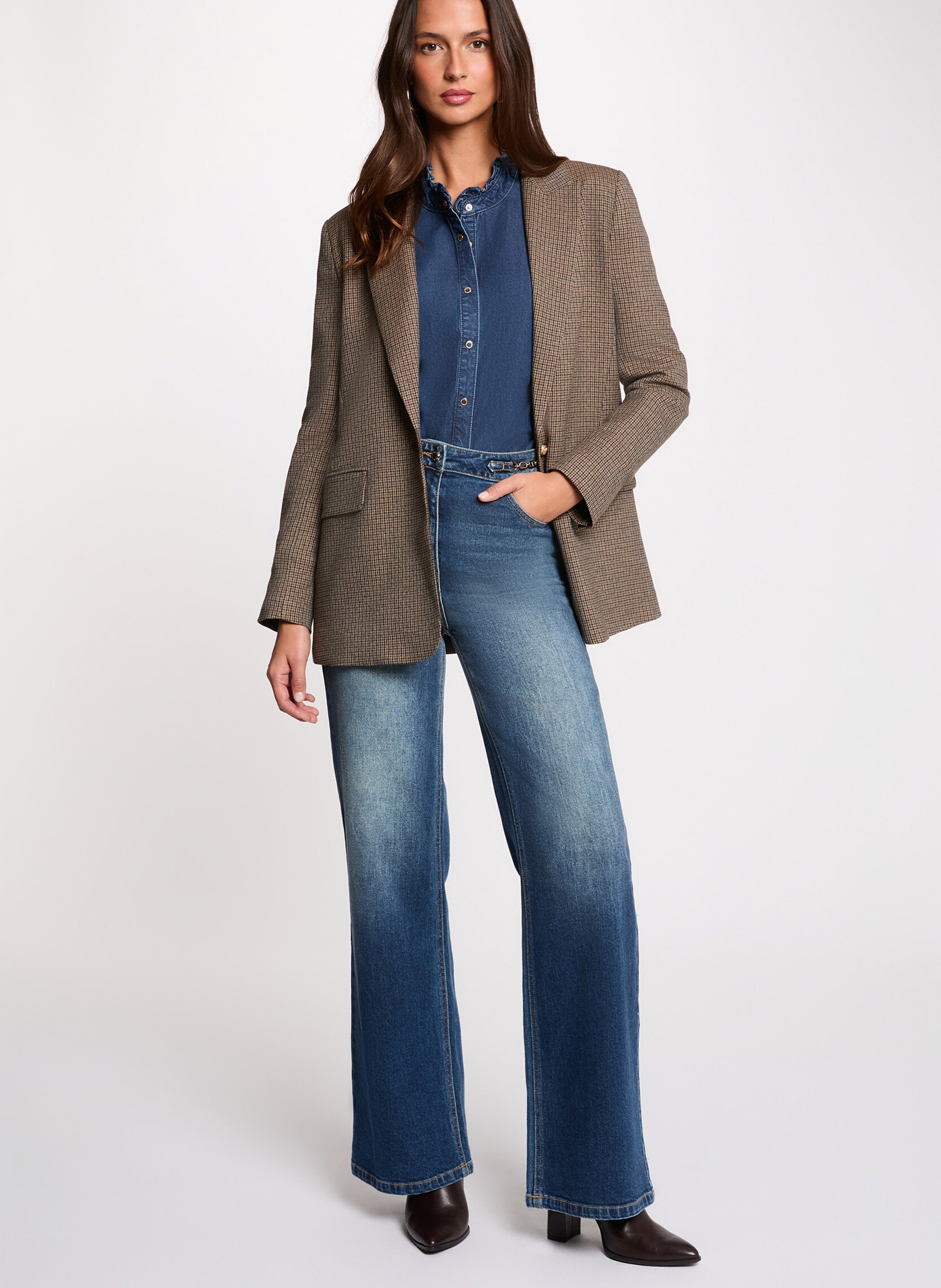 Hoge taille wijde jeans in vervaagde wassing MORGAN Blauw