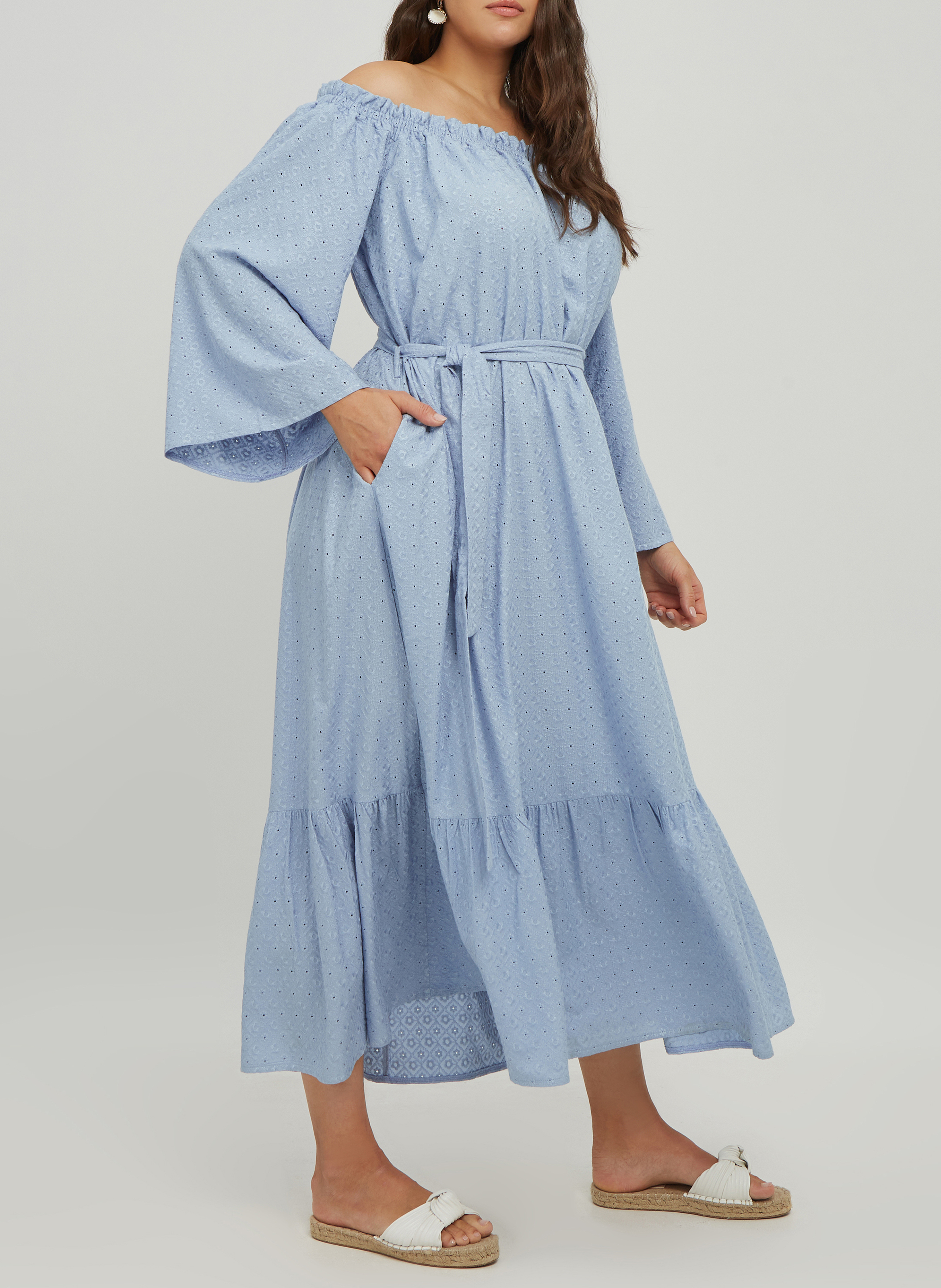 Long embroidered viscose dress MAT FASHION Blue