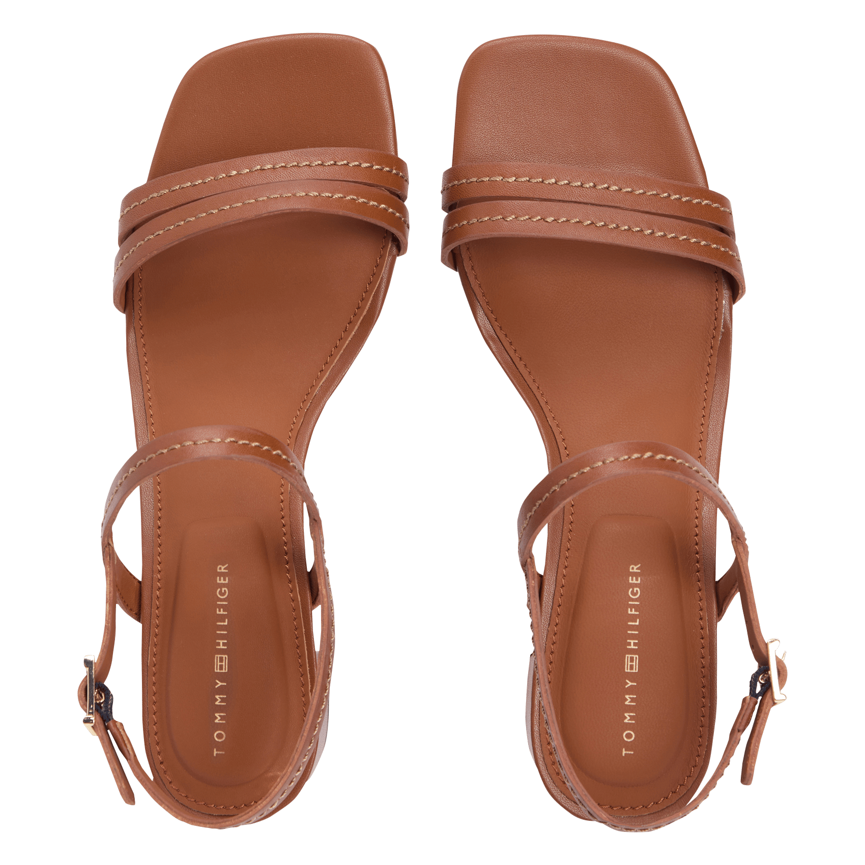 Leather sandals with contrasting stitching. TOMMY HILFIGER Brown