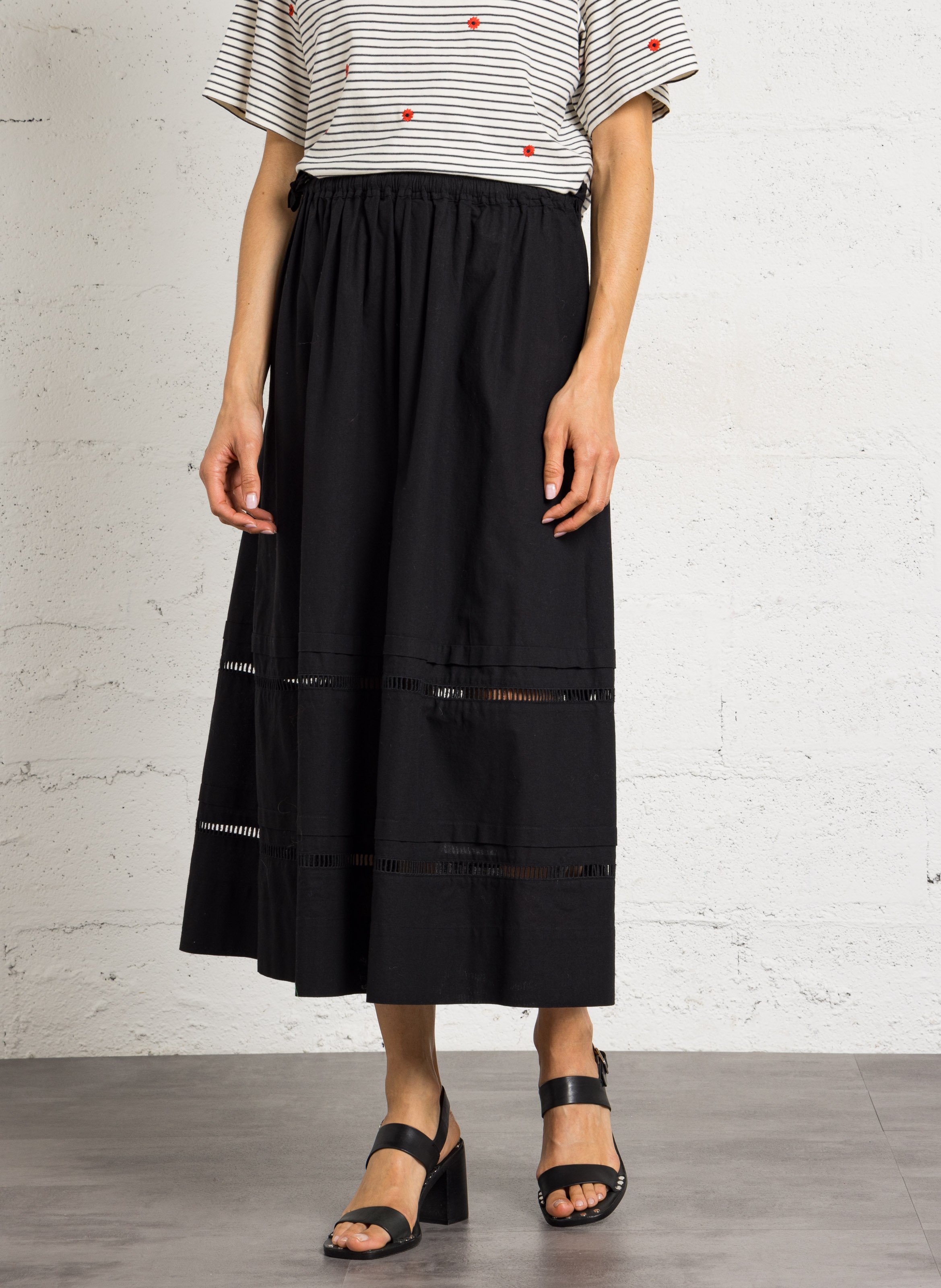 Jupe midi évasée en coton DES PETITS HAUTS Noir