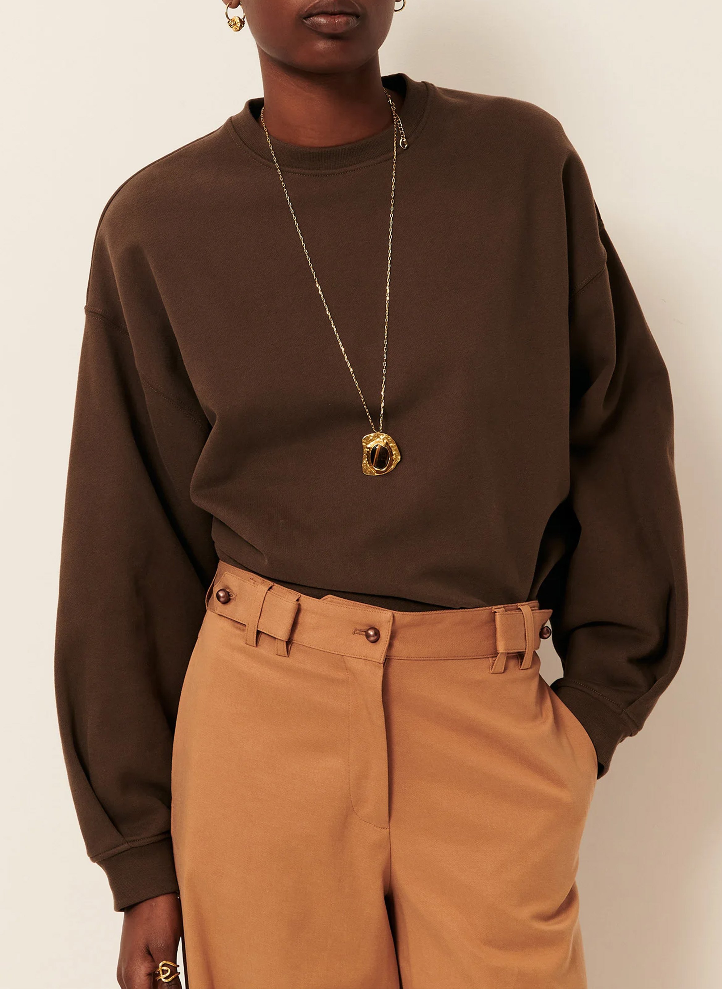 Baumwoll-Sweater mit Rundhalsausschnitt SESSUN Braun