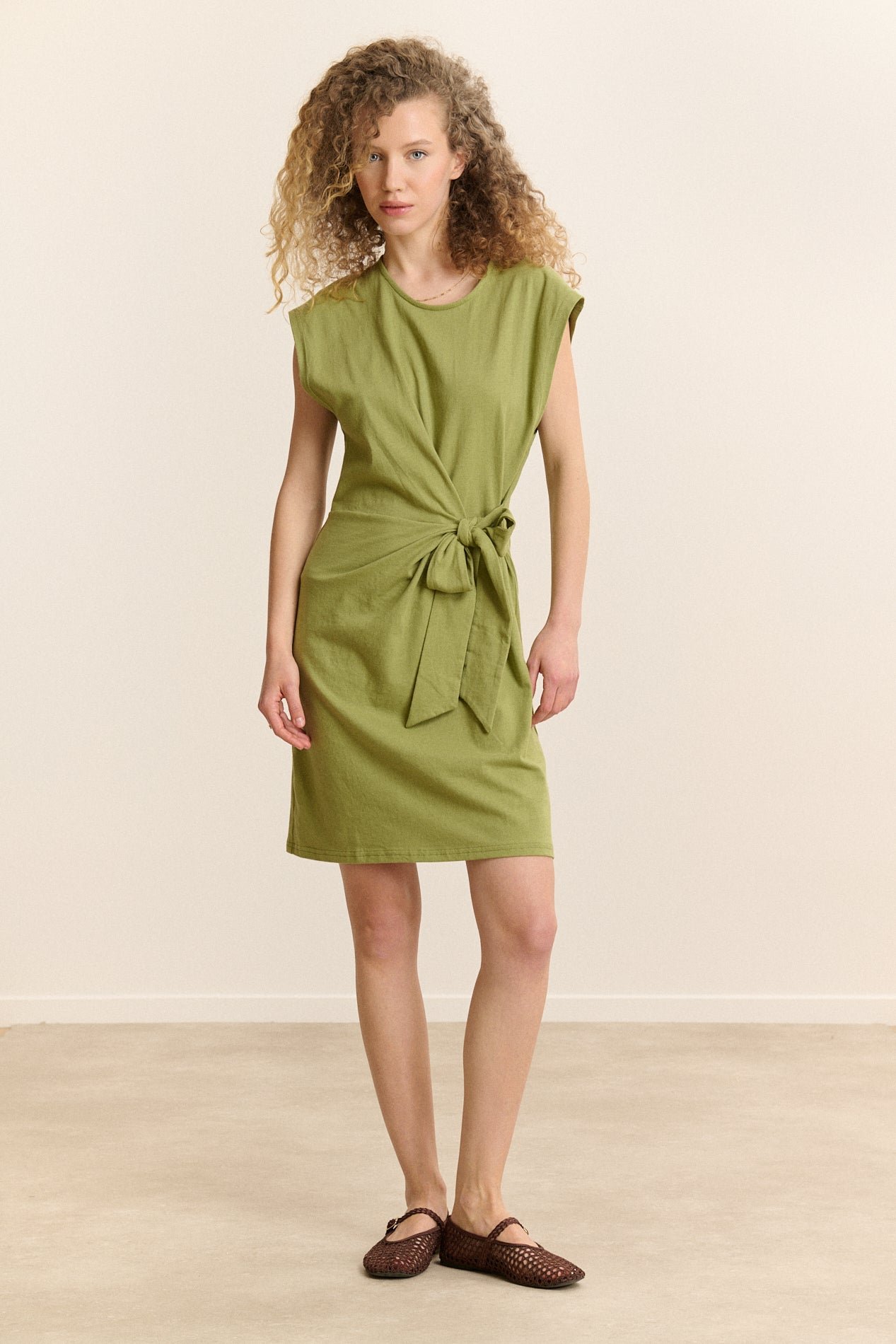 Short jersey dress with bow GARANCE PARIS Khaki
