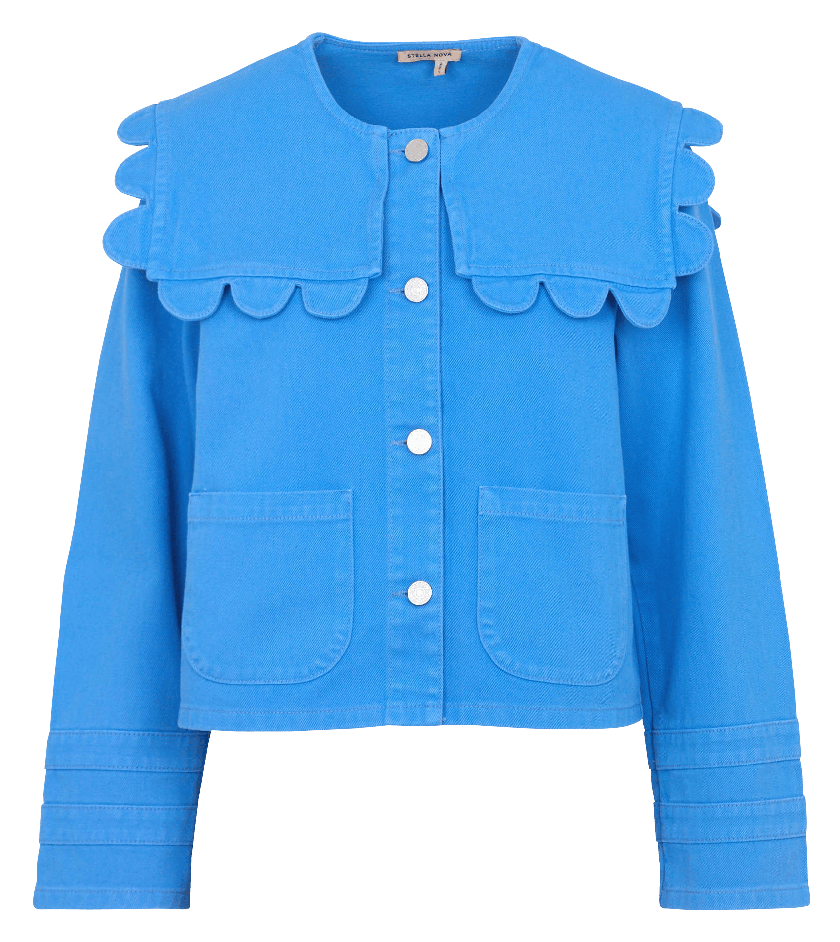 Round neck organic cotton denim jacket STELLA NOVA Blue
