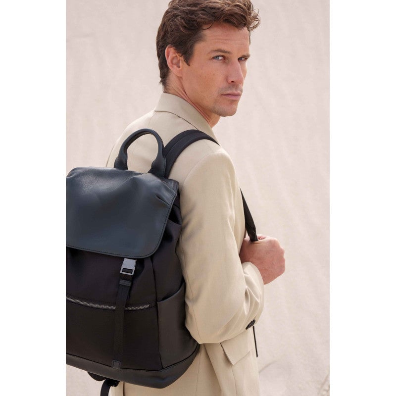 Cowhide leather and cotton backpack POURCHET Black