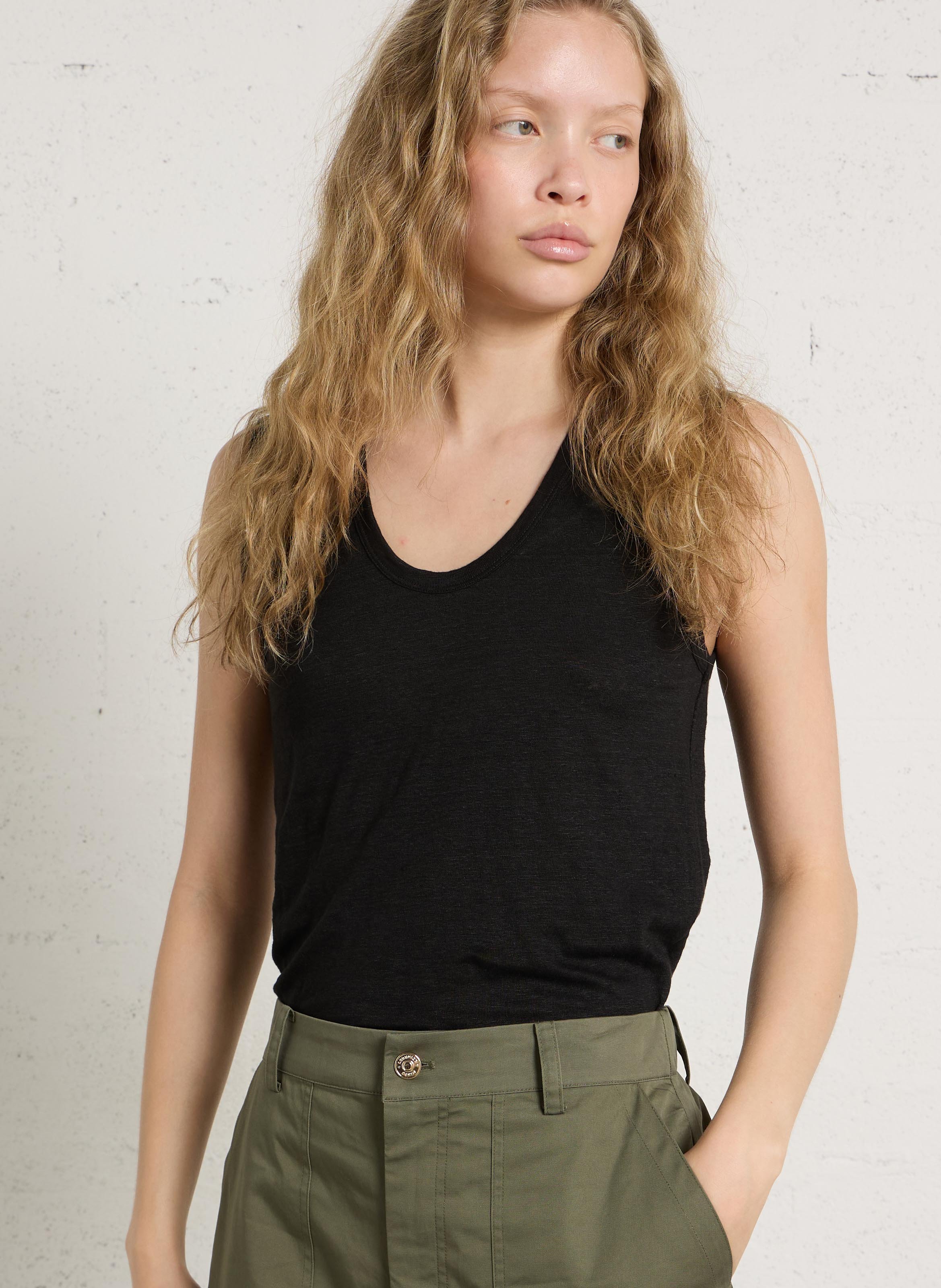 Rechte, linnen singlet met ronde hals BERENICE