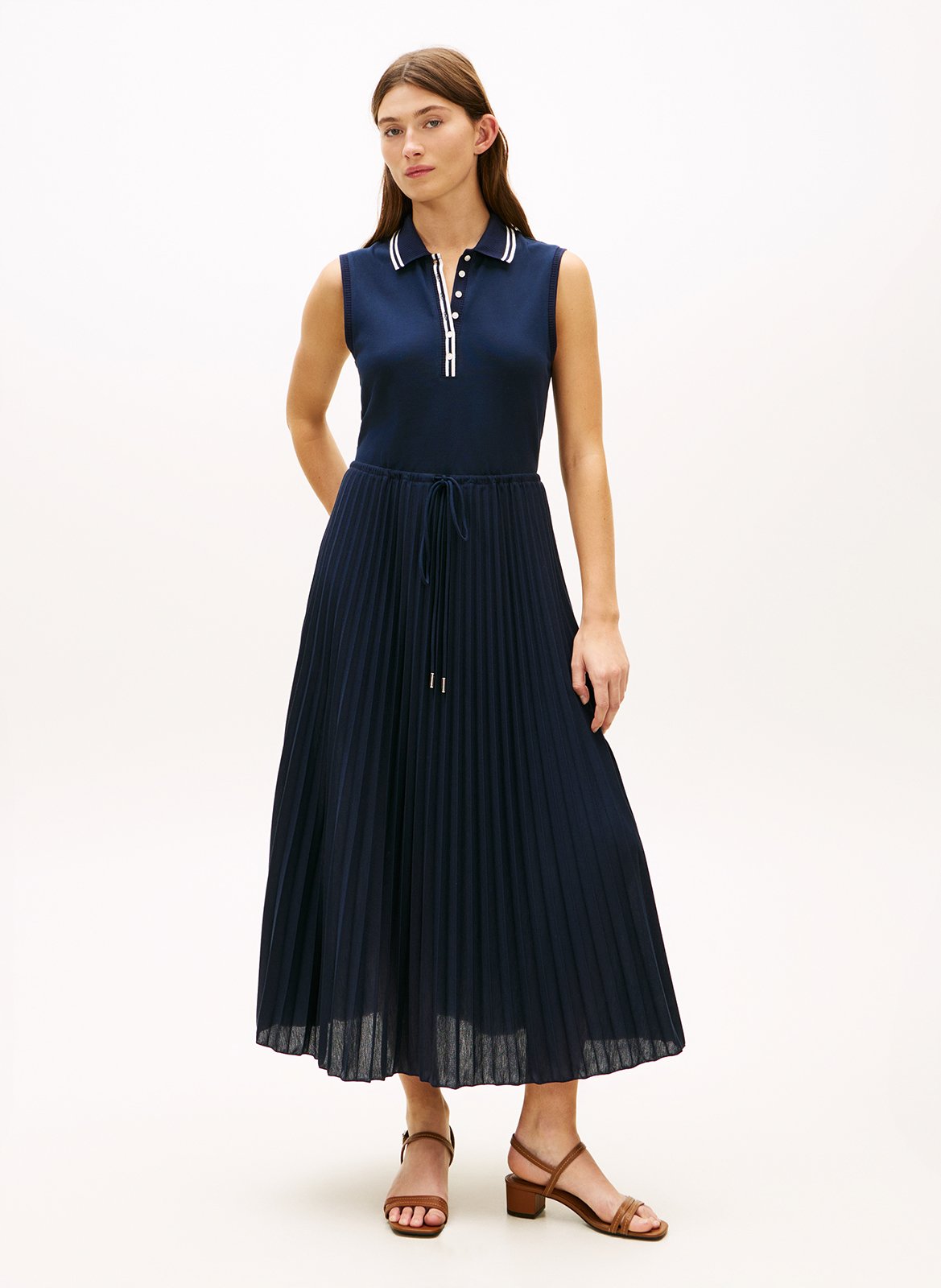 Pleated midi polo dress TOMMY HILFIGER Blue