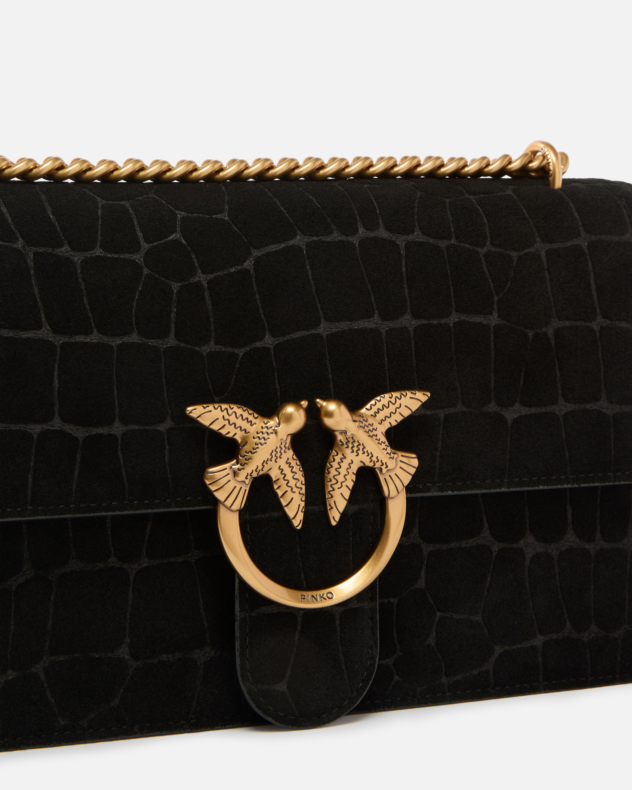 Sac à bandoulière moyen love bag one en cuir embossé crocodile PINKO Noir