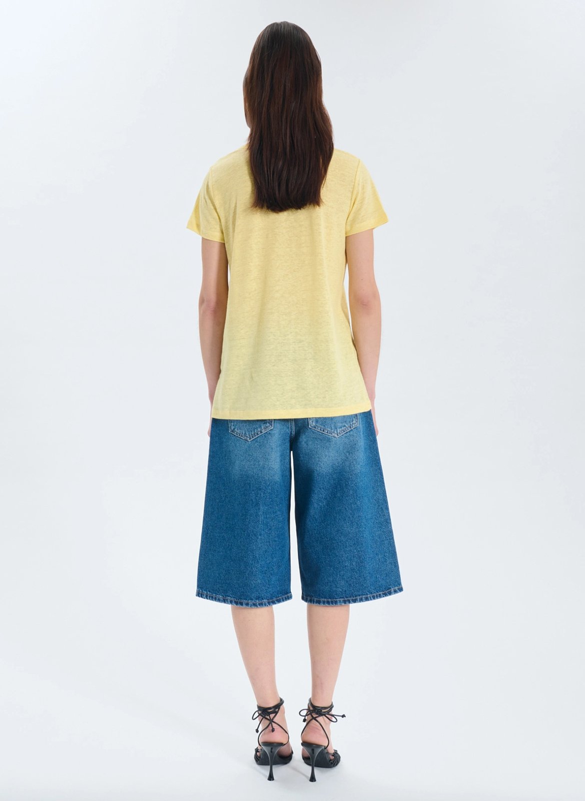 Straight V-neck linen top ZAPA Yellow