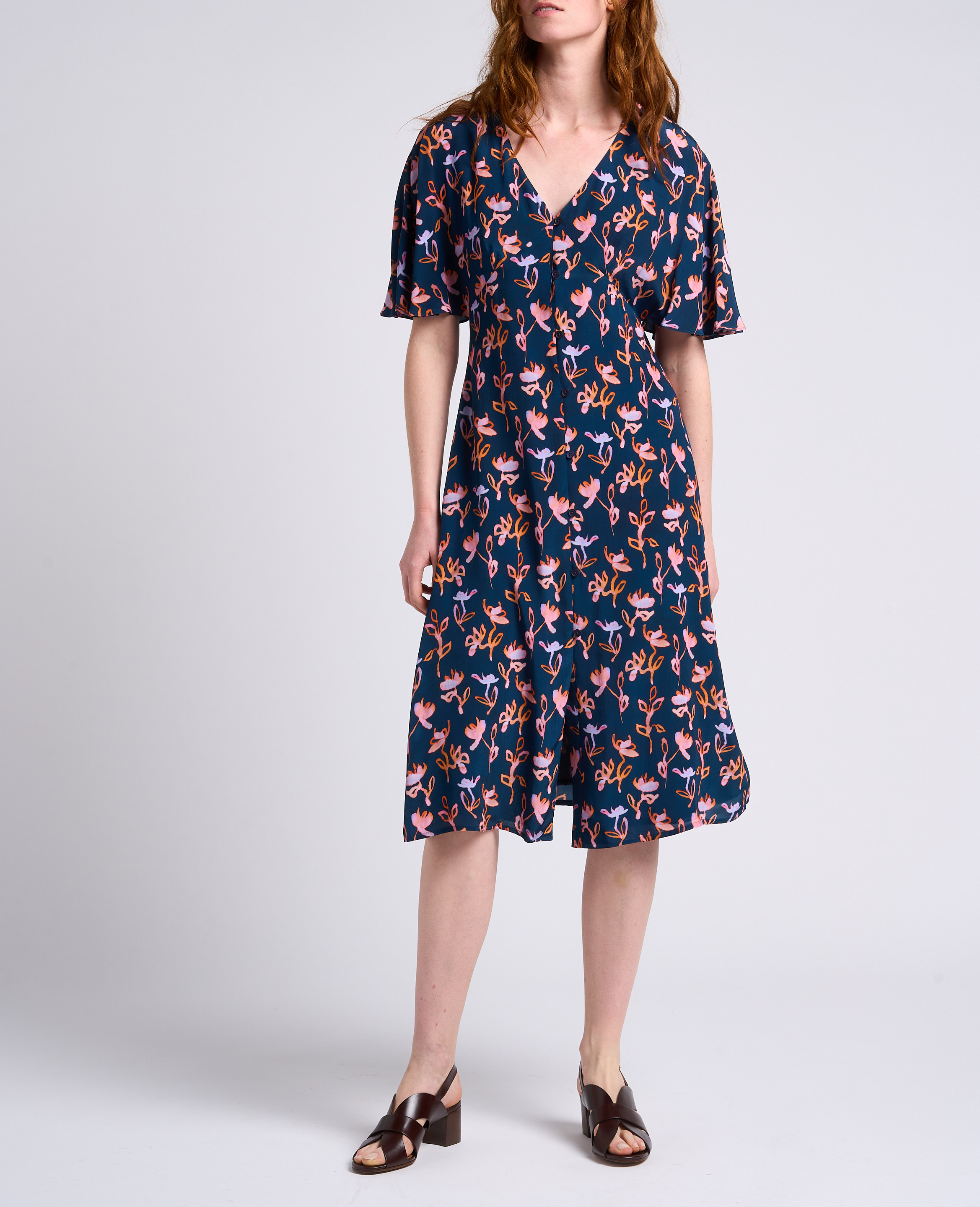 Geblümtes Midikleid mit V-Ausschnitt PAUL SMITH Blau