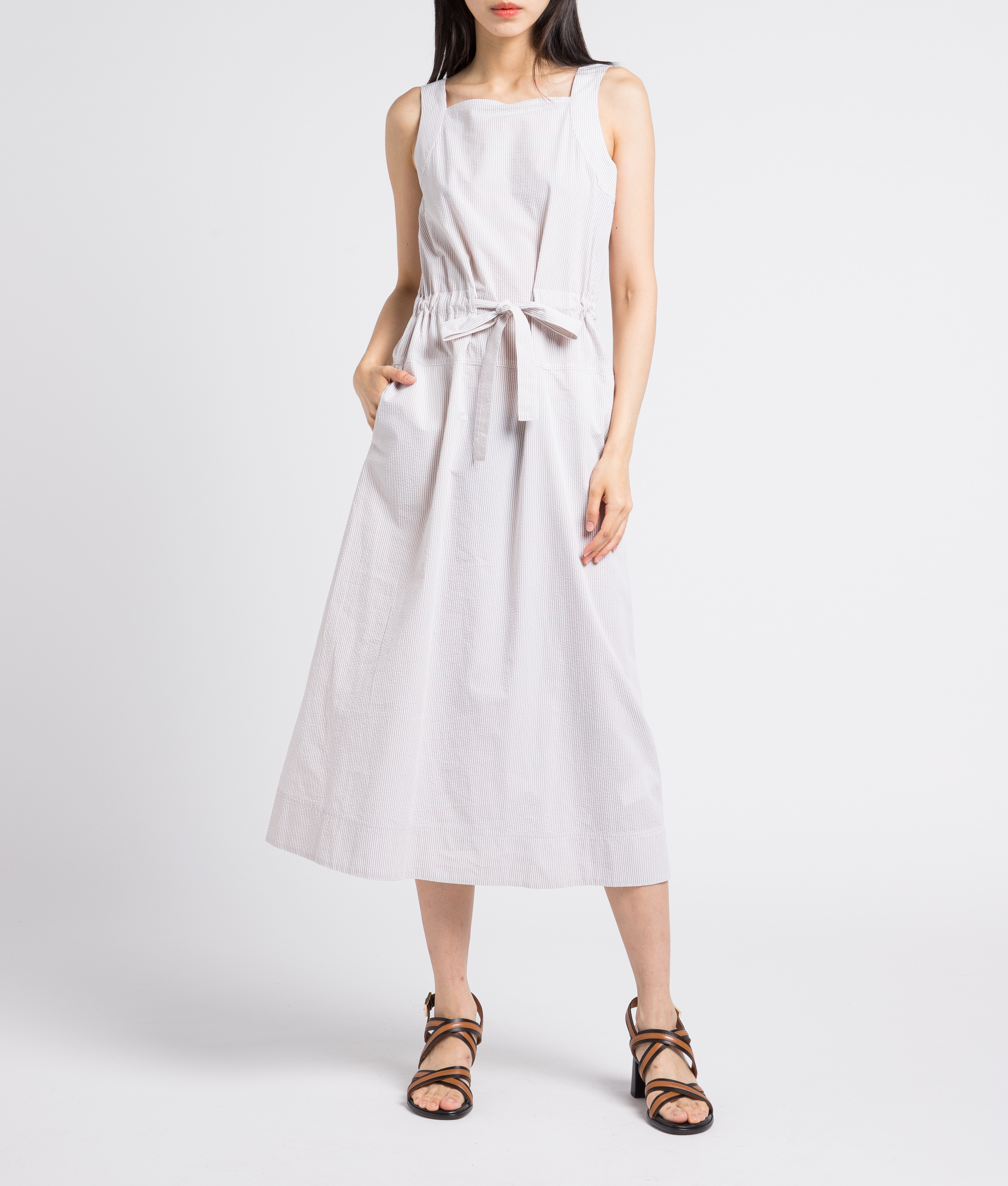 Long loose-fit cotton square-neck dress MAX MARA LEISURE Beige