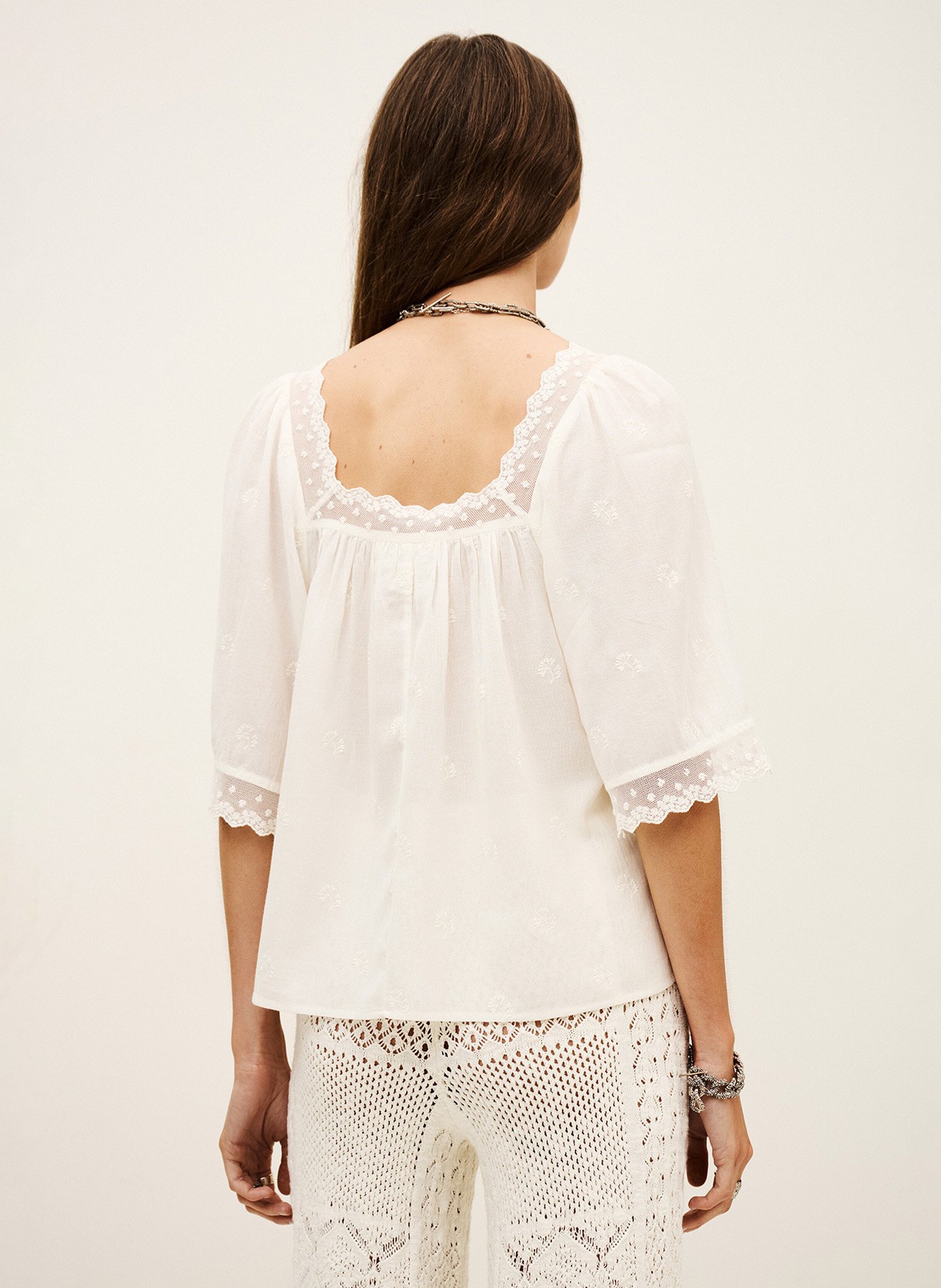 Blouse encolure carré en coton mélangé BA&SH Beige