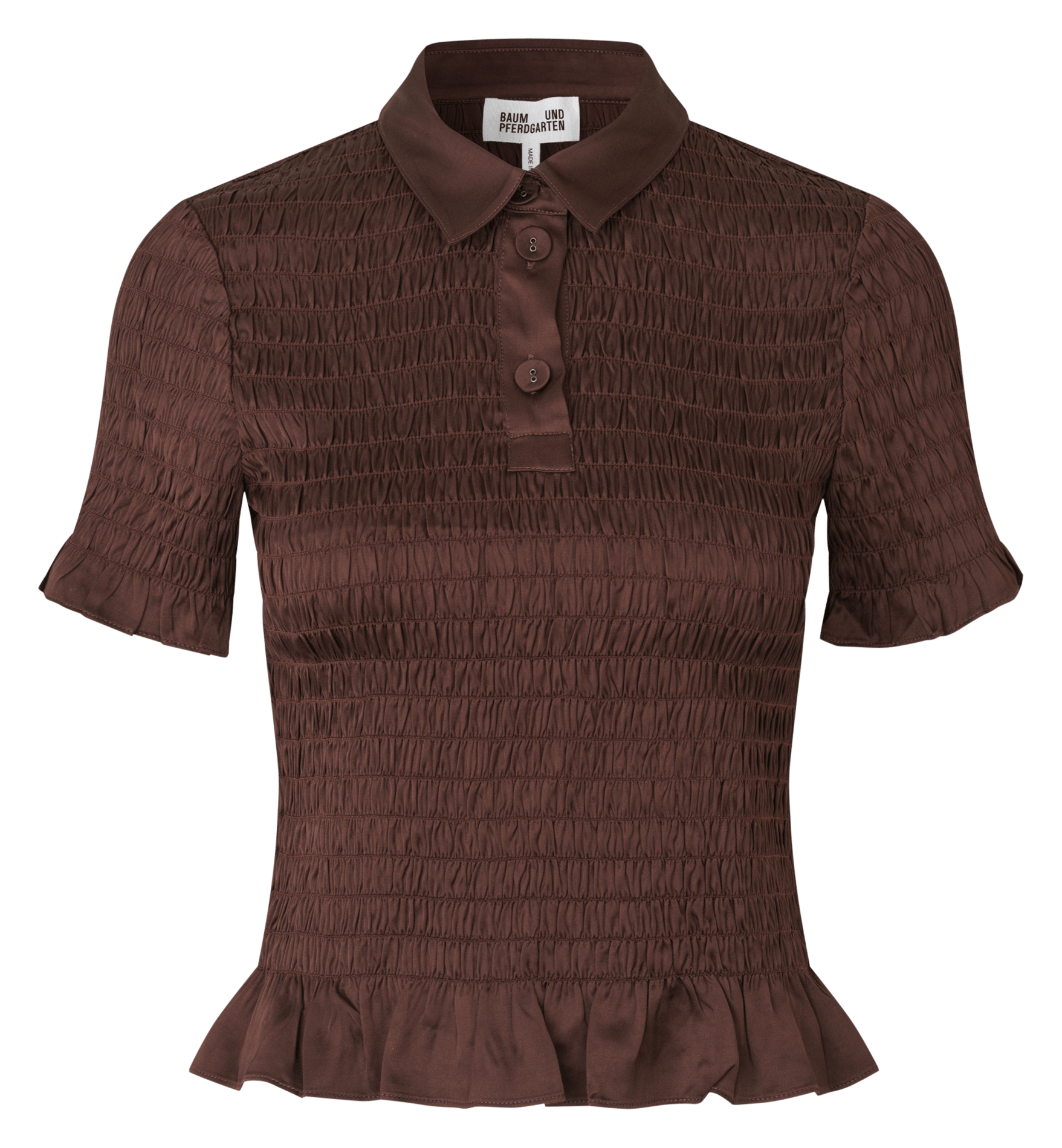 Smocked round neck top with patterns BAUM UND PFERDGARTEN Brown