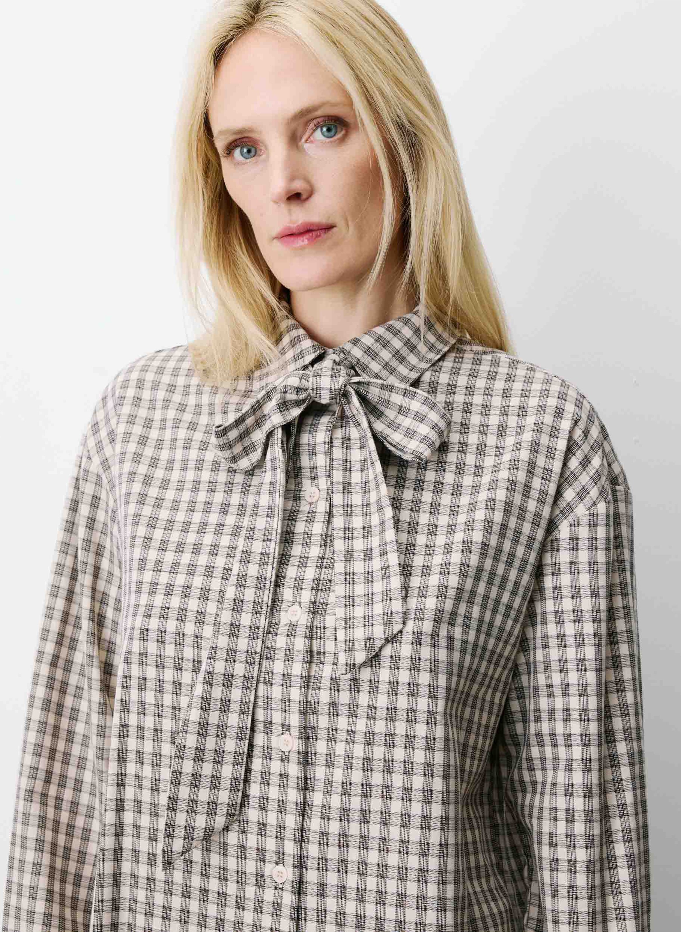 Chemise droite col lavallière en coton imprimé GRACE ET MILA Beige