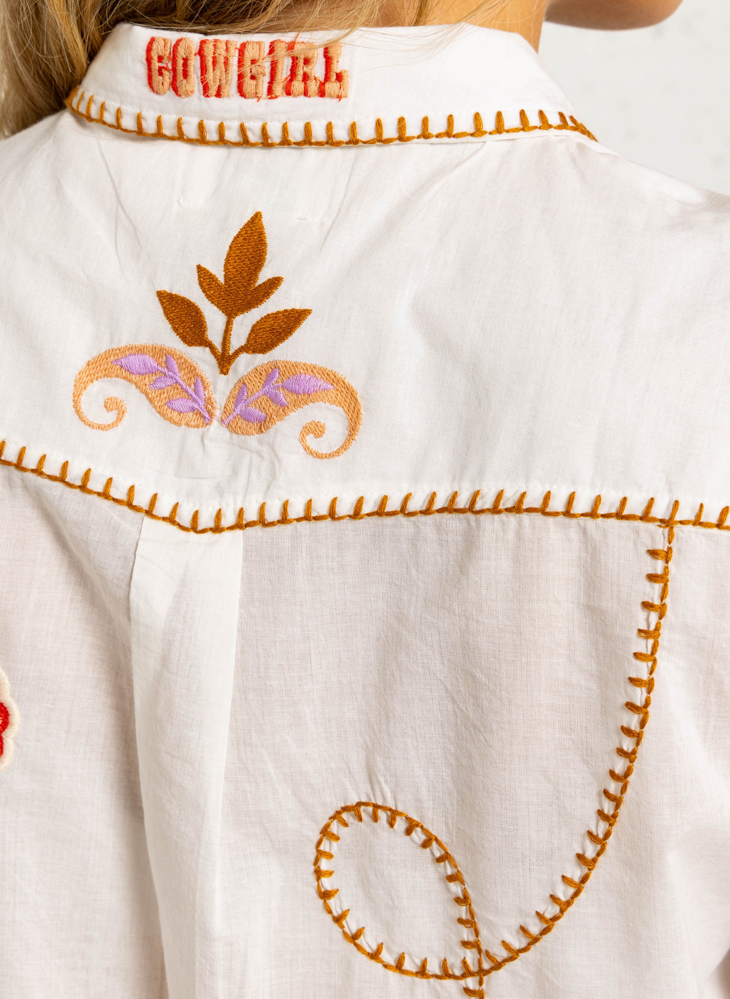 Straight embroidered cotton shirt with classic collar LA PETITE ETOILE Beige