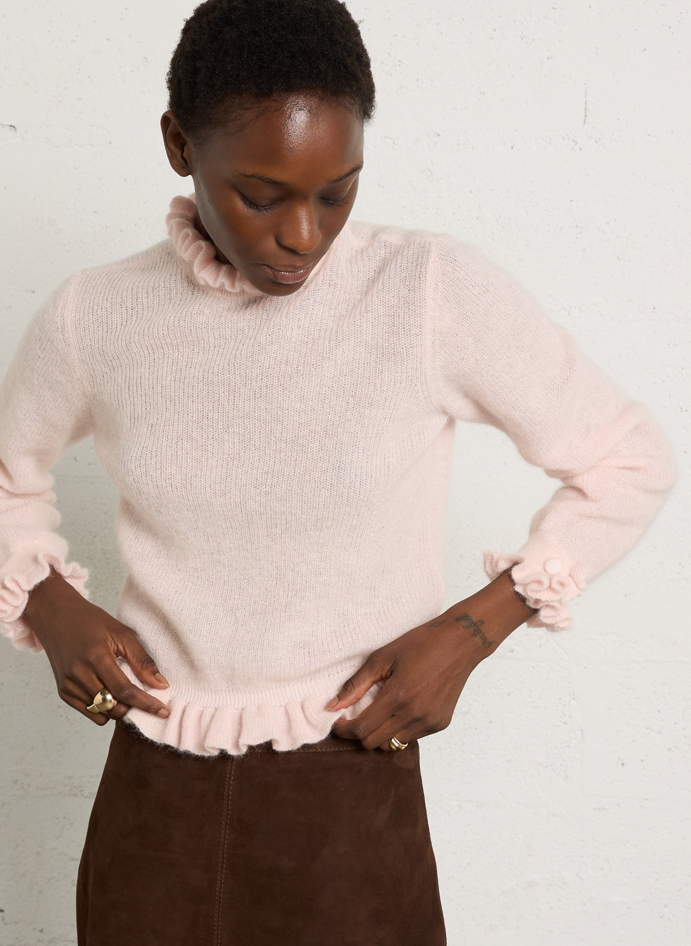 Pull col montant en laine mélangée DES PETITS HAUTS