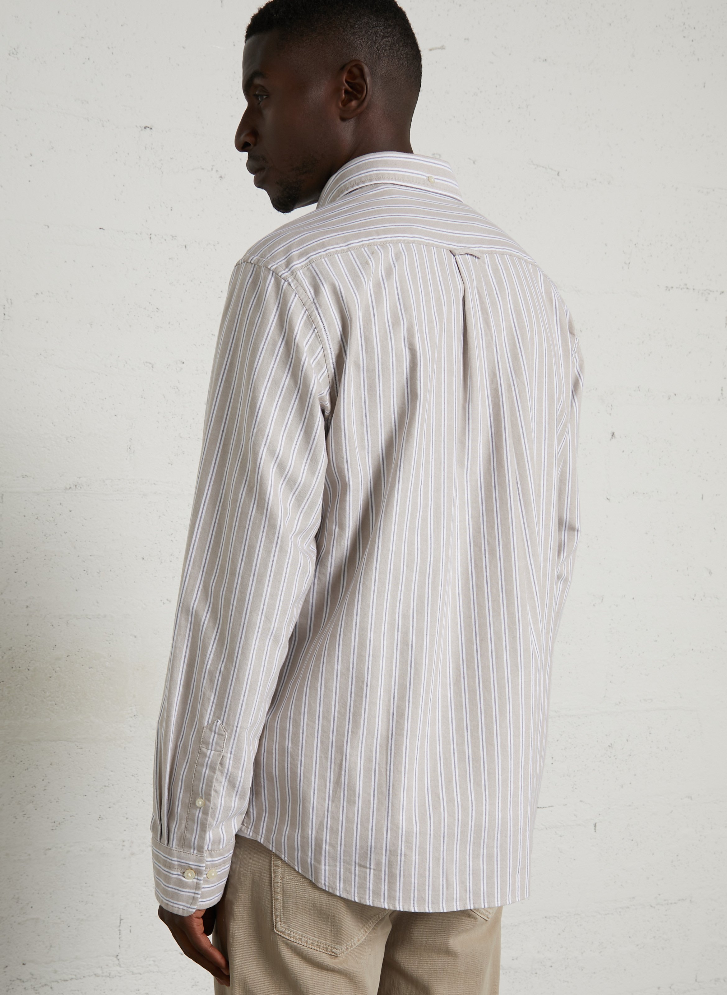 Chemise col américain rayée en coton GANT Beige