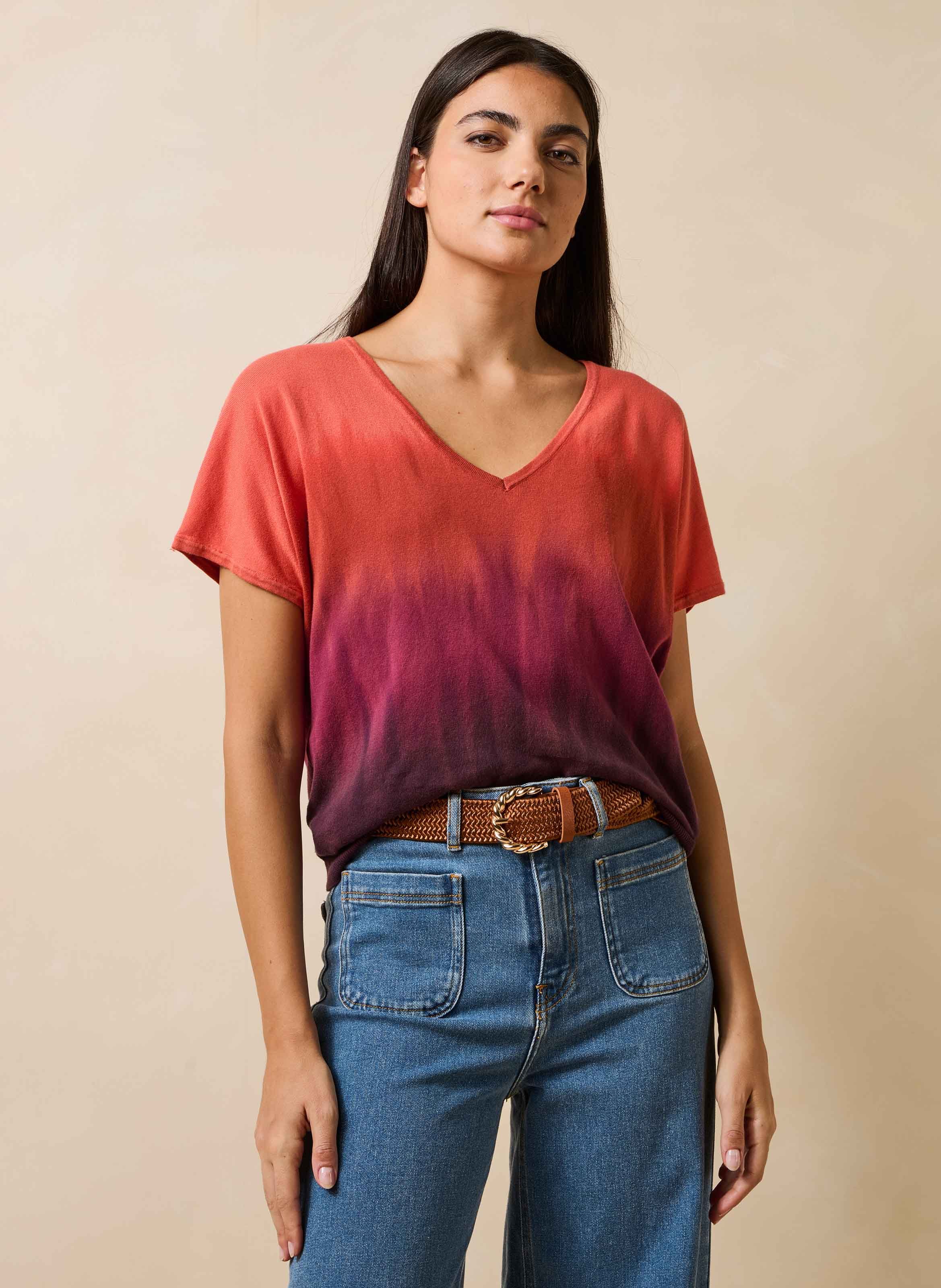 Ruime V-hals katoenen trui LA FEE MARABOUTEE Veelkleurig