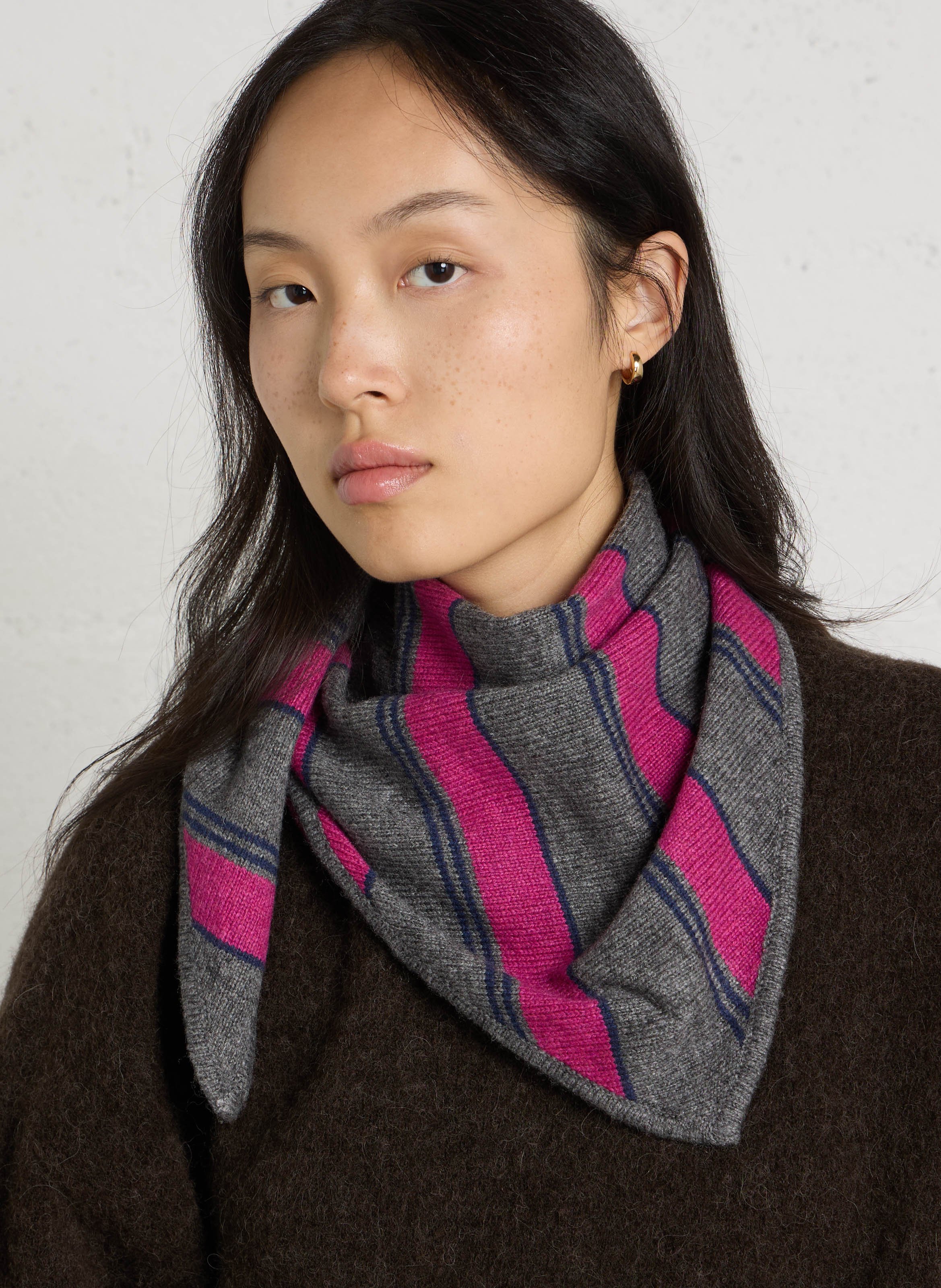 Striped triangular wool blend scarf NICE THINGS Grey