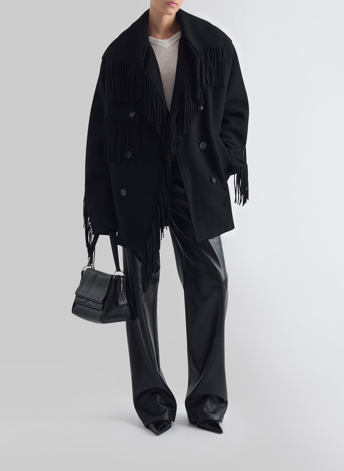 Oversized fringed coat in a wool blend IRO Black
