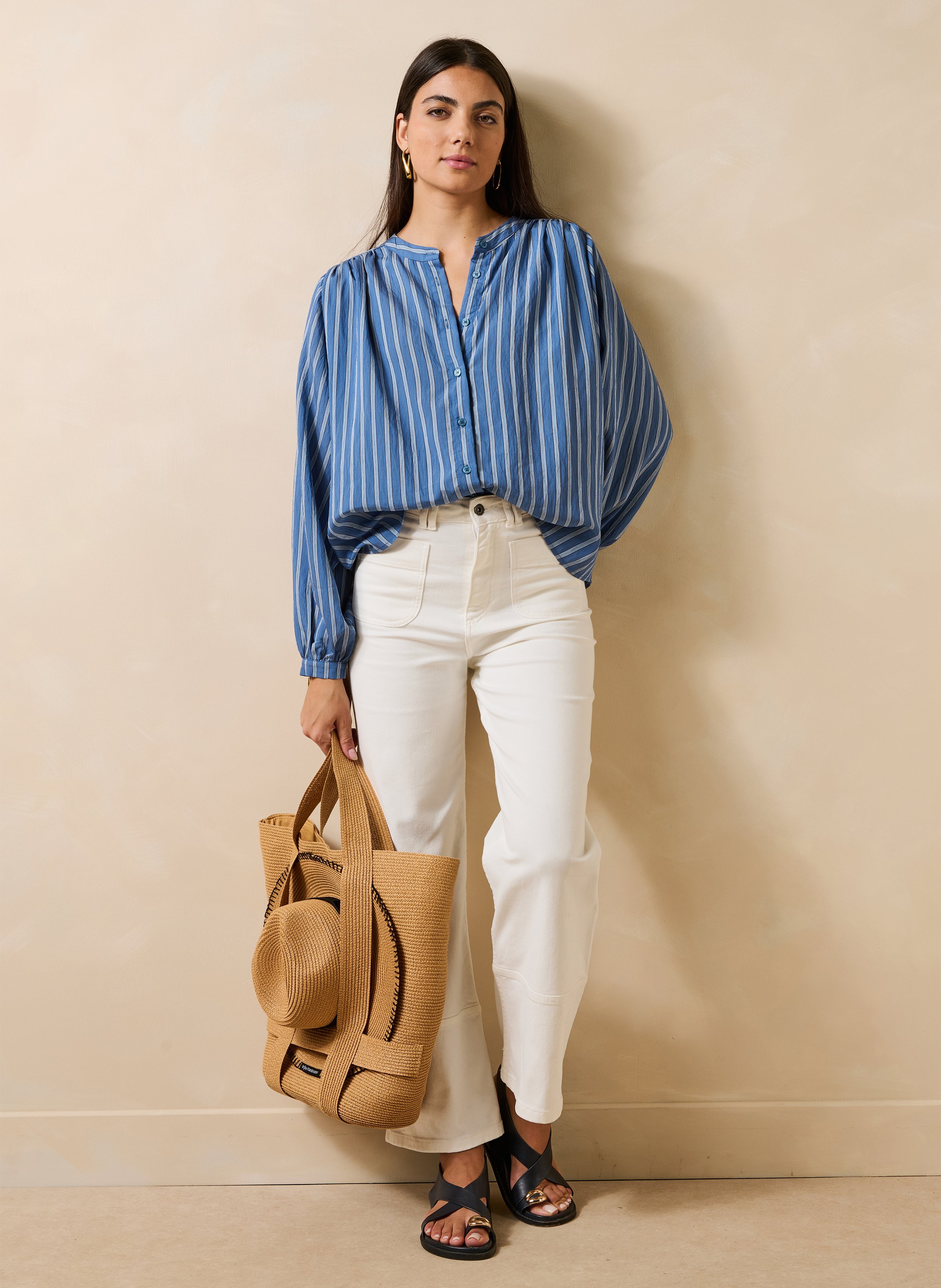 Striped shirt with mao collar LA FEE MARABOUTEE Blue